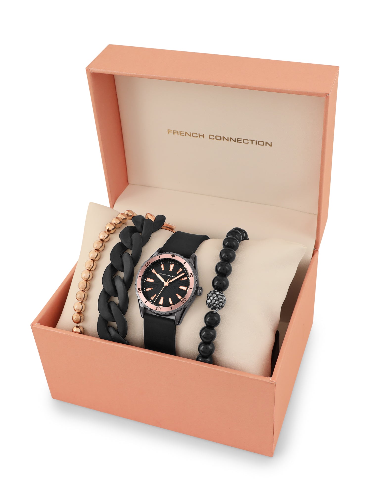 French Connection Black Dial Analog Giftset for Women's - FCW13BL