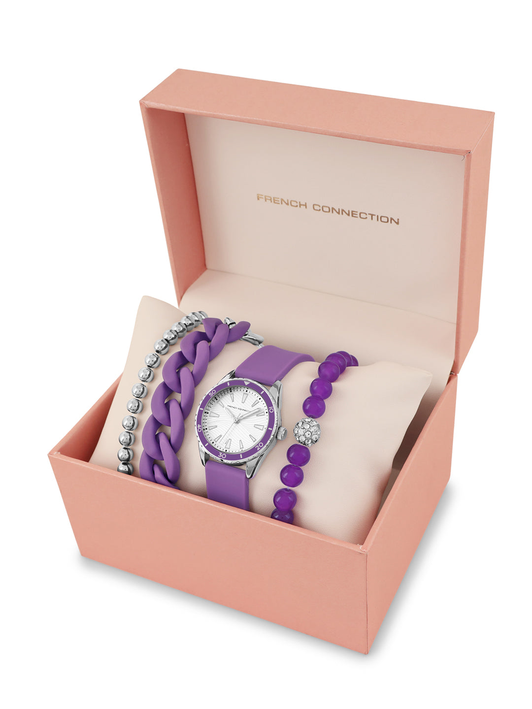 French Connection White Dial Analog Giftset for Women's - FCW13PRL
