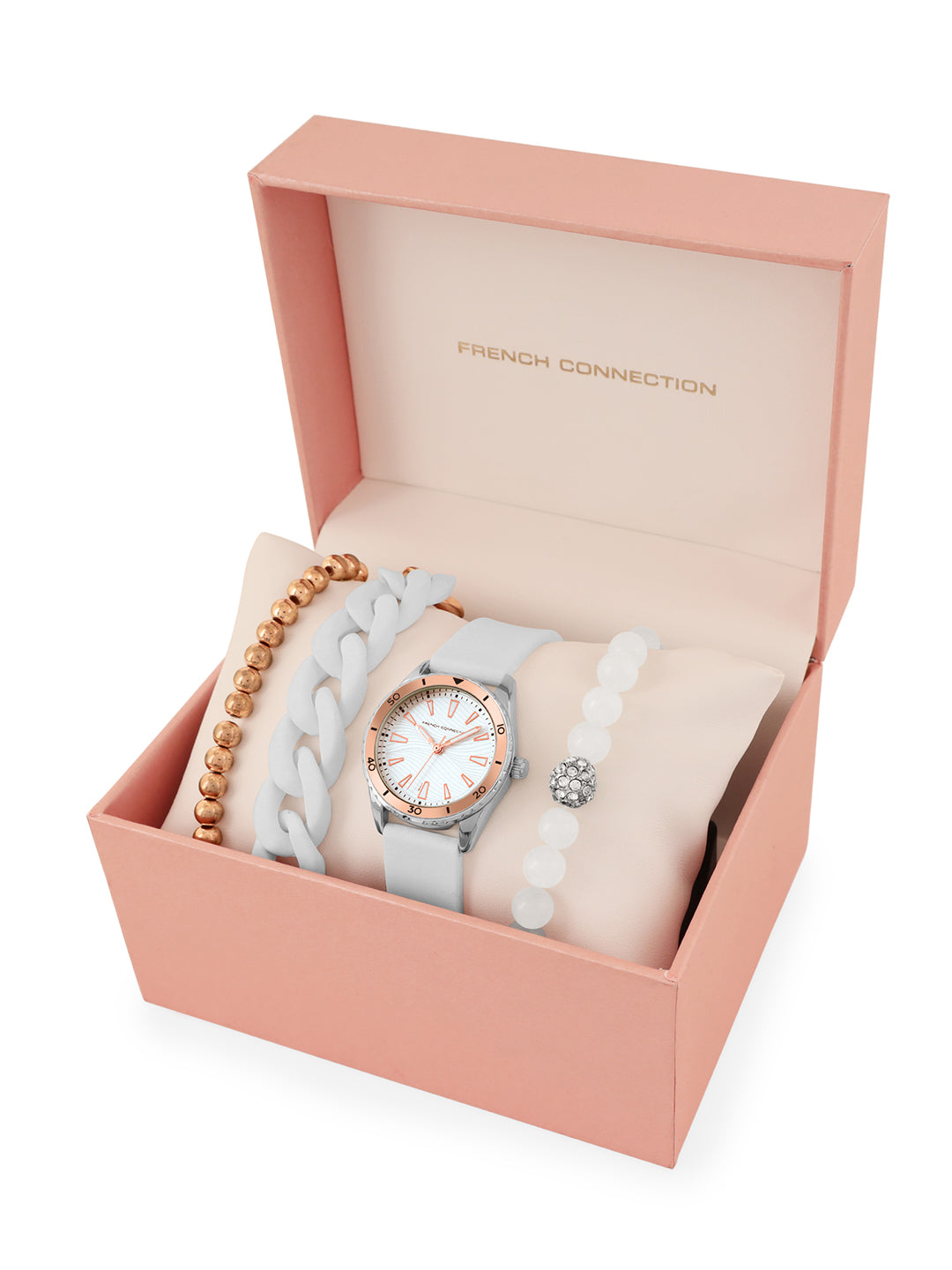 French Connection White Dial Analog Giftset for Women's - FCW13WL
