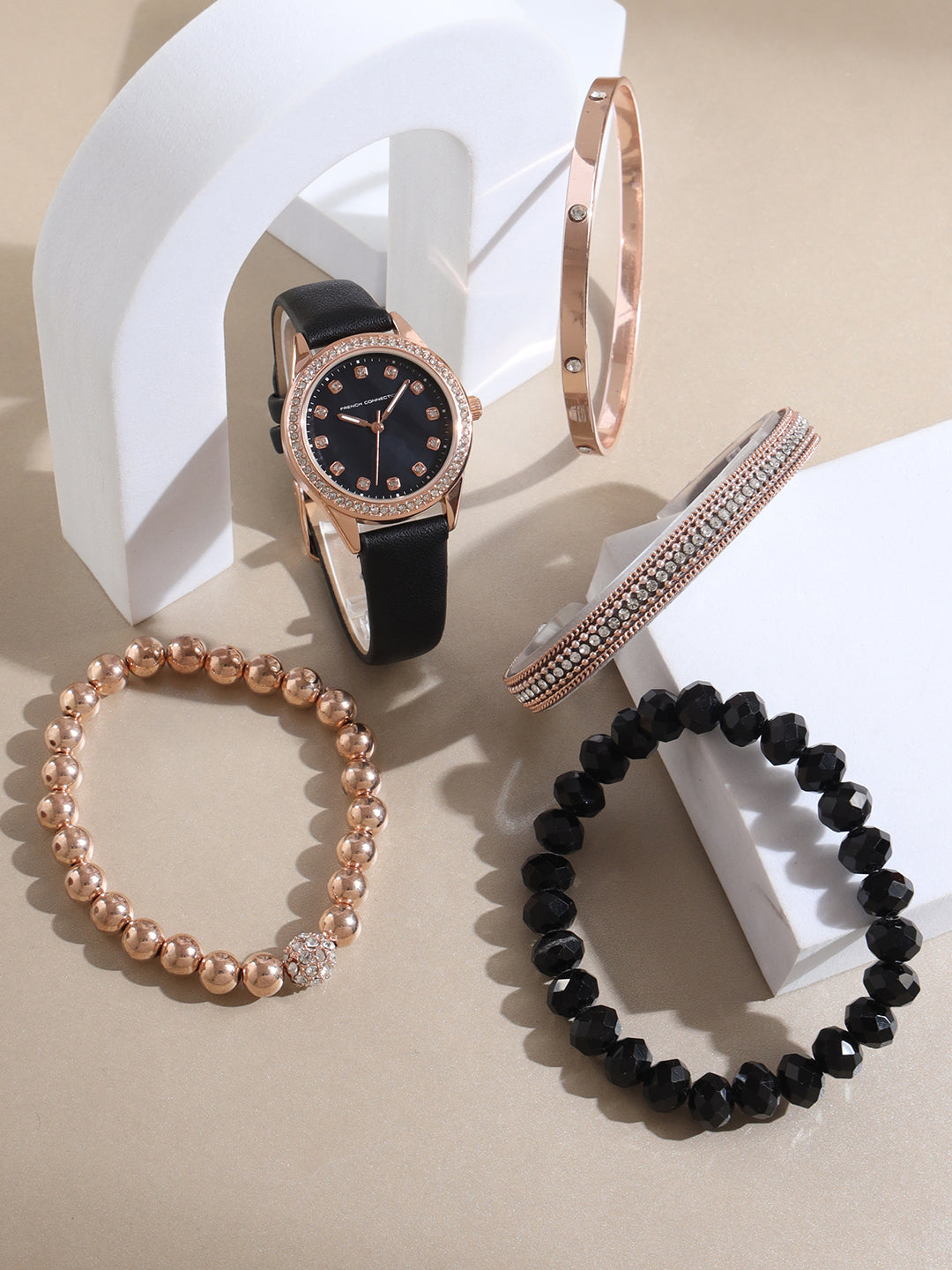 French Connection Black Dial Analog Giftset for Women's - FCW15BBL
