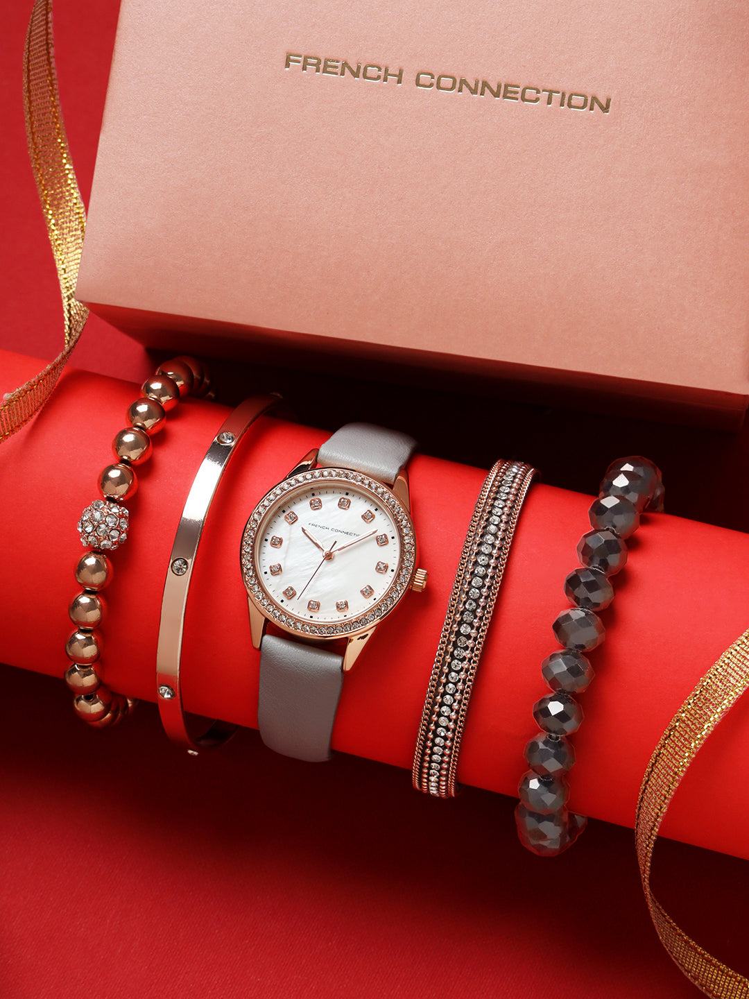 French Connection White Dial Analog Giftset for Women's - FCW15GRL