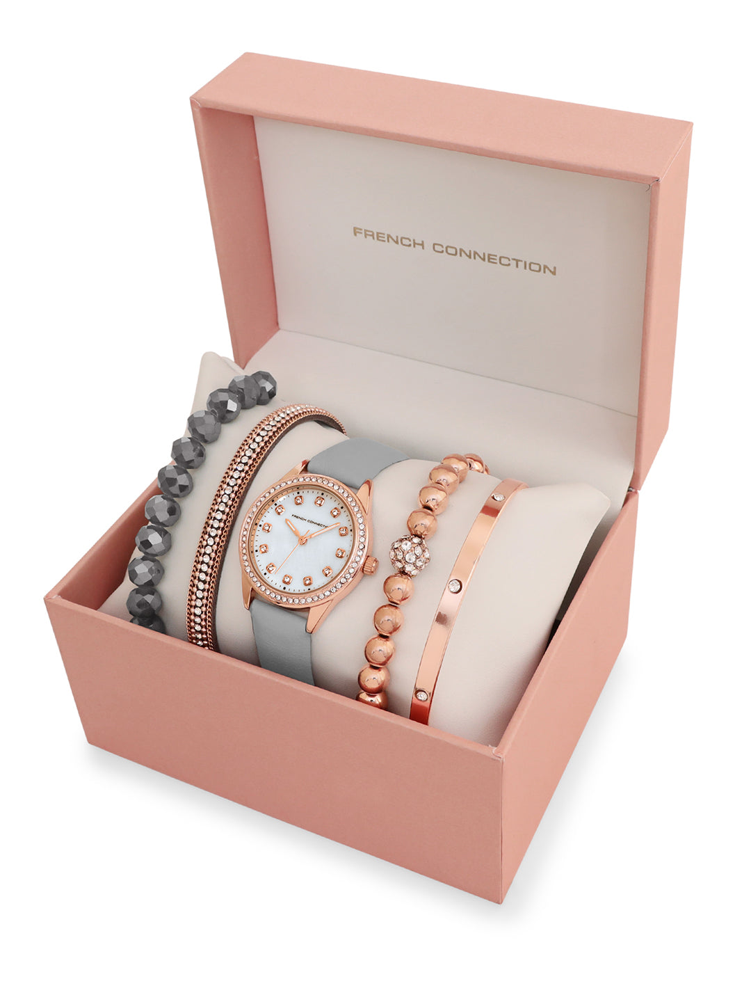 French Connection White Dial Analog Giftset for Women's - FCW15GRL