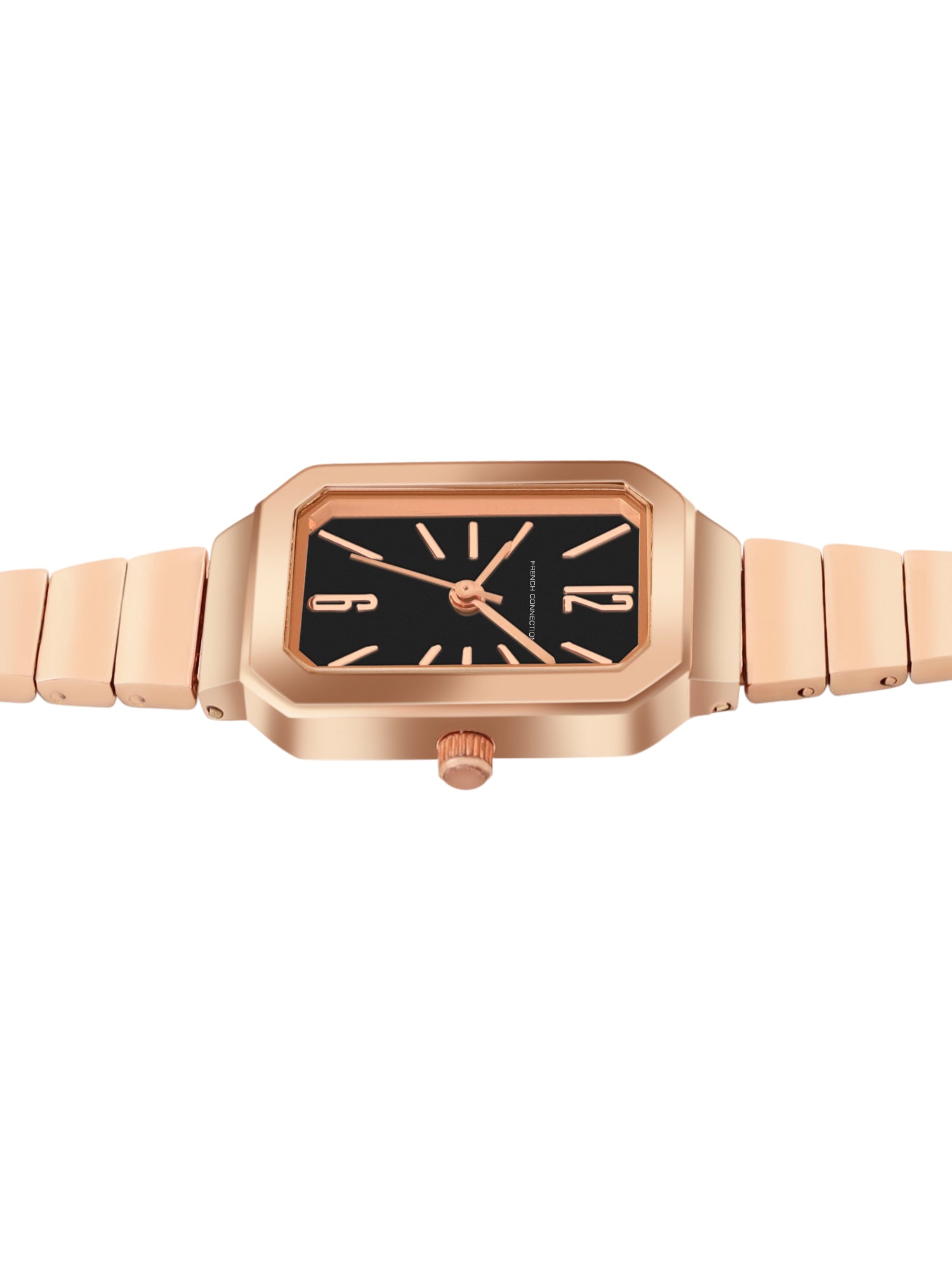 French Connection Simple Black Rectangle Dial With Rose Alloy Strap Watch - For Womens FCW20RGM-B