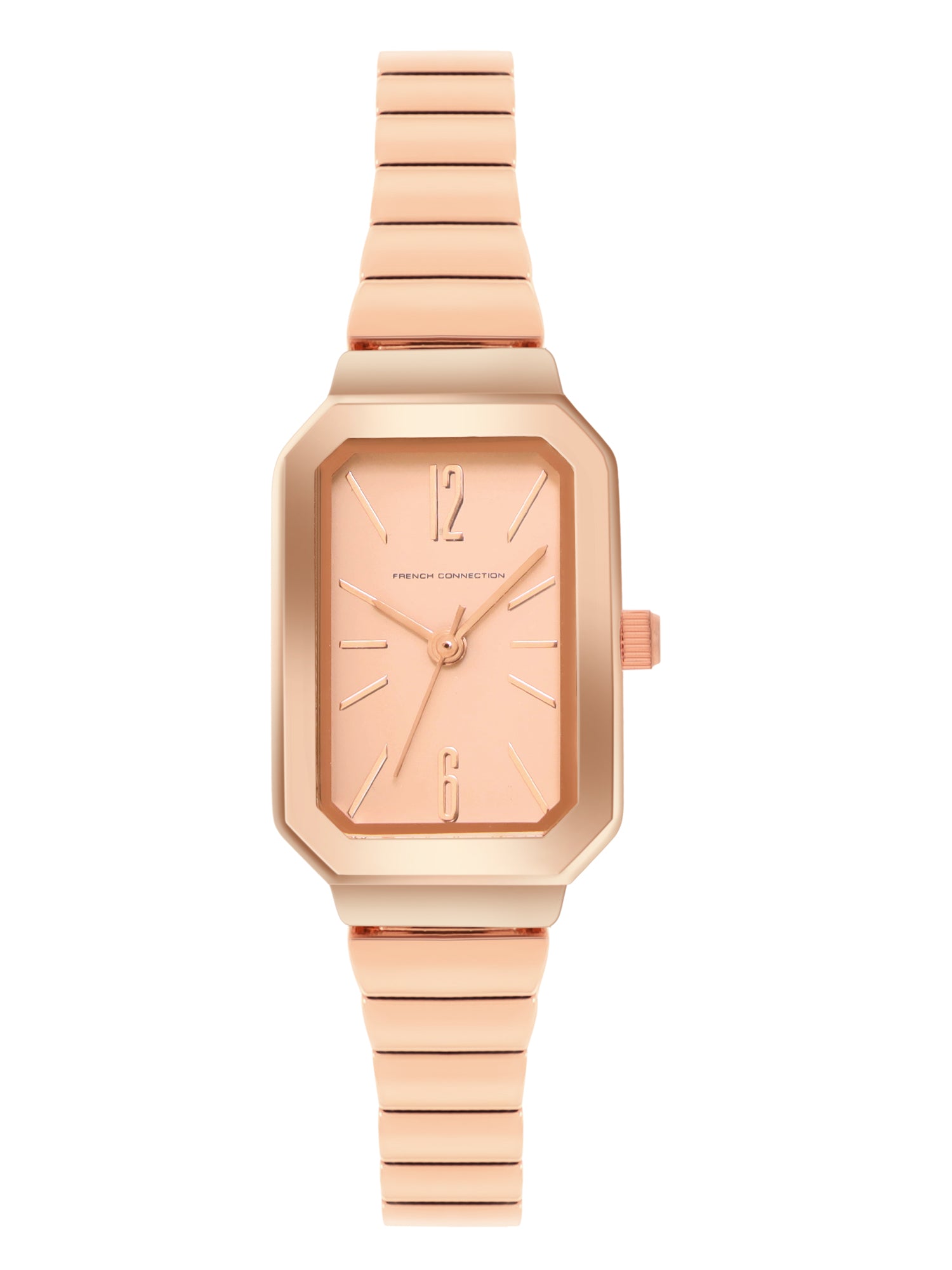 French Connection Simple Rosegold Rectangle Dial With Rose Alloy Strap Watch - For Ladies Gift Set FCW18RGM