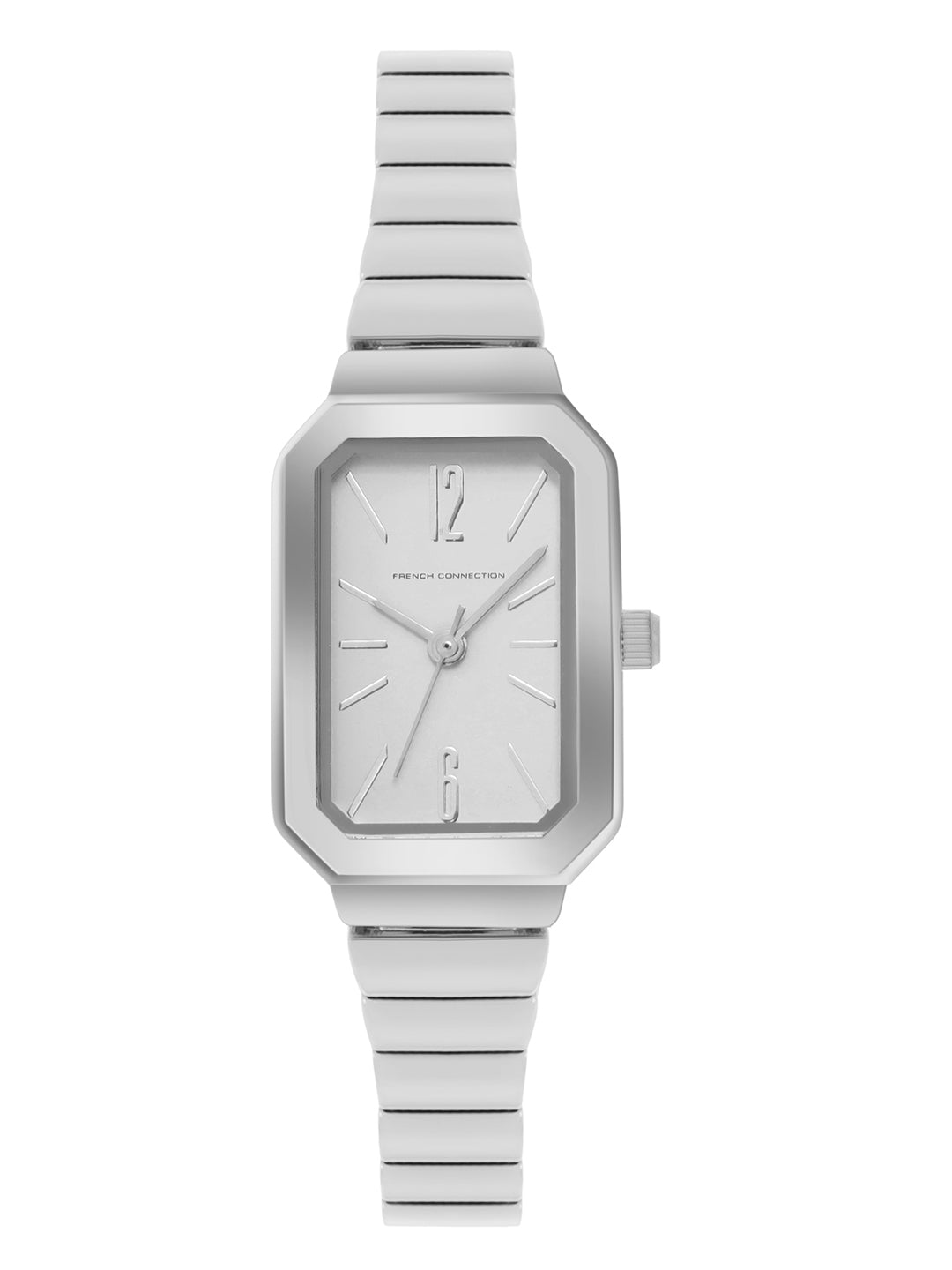 French Connection Simple White Rectangle Dial With  Steel Alloy Strap Watch - For Ladies Gift Set FCW18SM