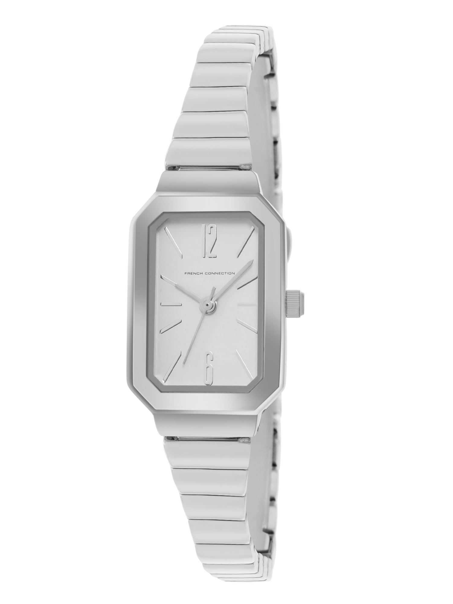 French Connection Simple White Rectangle Dial With Steel Alloy Strap Watch - For Ladies Gift Set FCW18SM