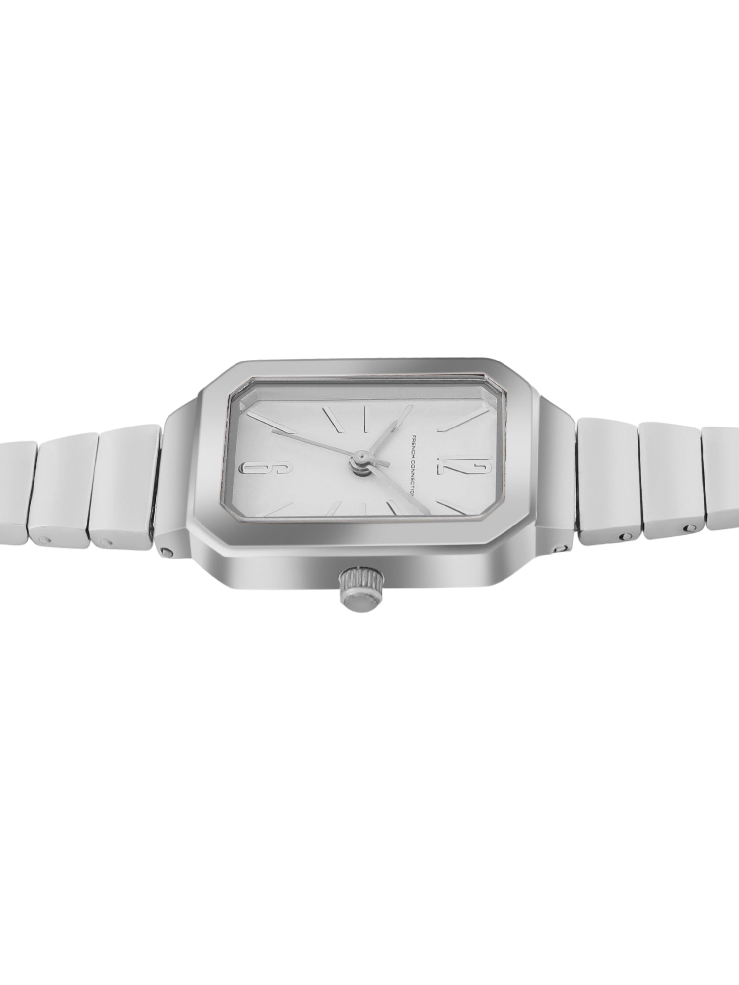 French Connection Simple White Rectangle Dial With Steel Alloy Strap Watch - For Ladies Gift Set FCW18SM