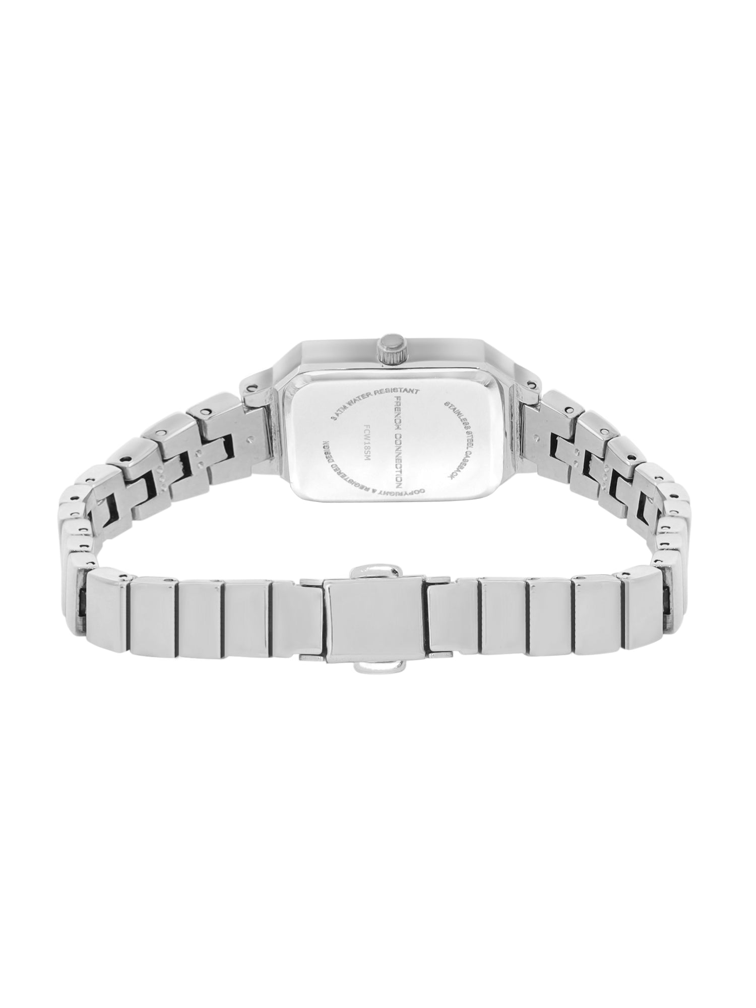 French Connection Simple White Rectangle Dial With Steel Alloy Strap Watch - For Ladies Gift Set FCW18SM