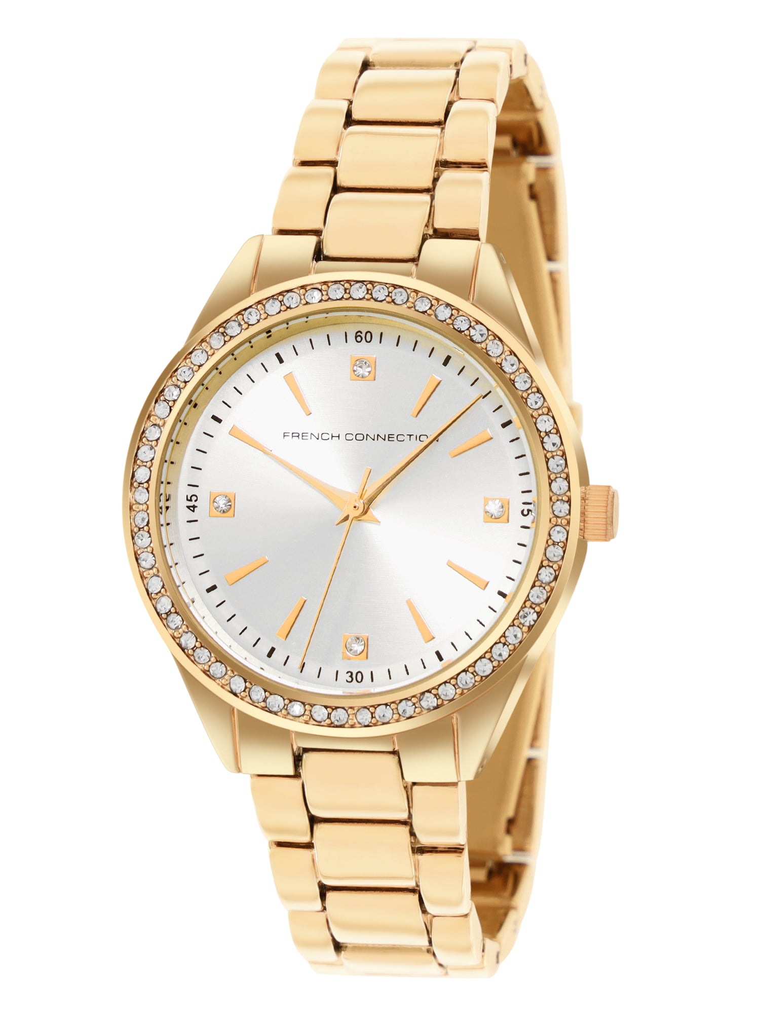 French Connection Sunray Champagne Round Dial With Gold Alloy Strap Watch - For Ladies Gift Set FCW19GM