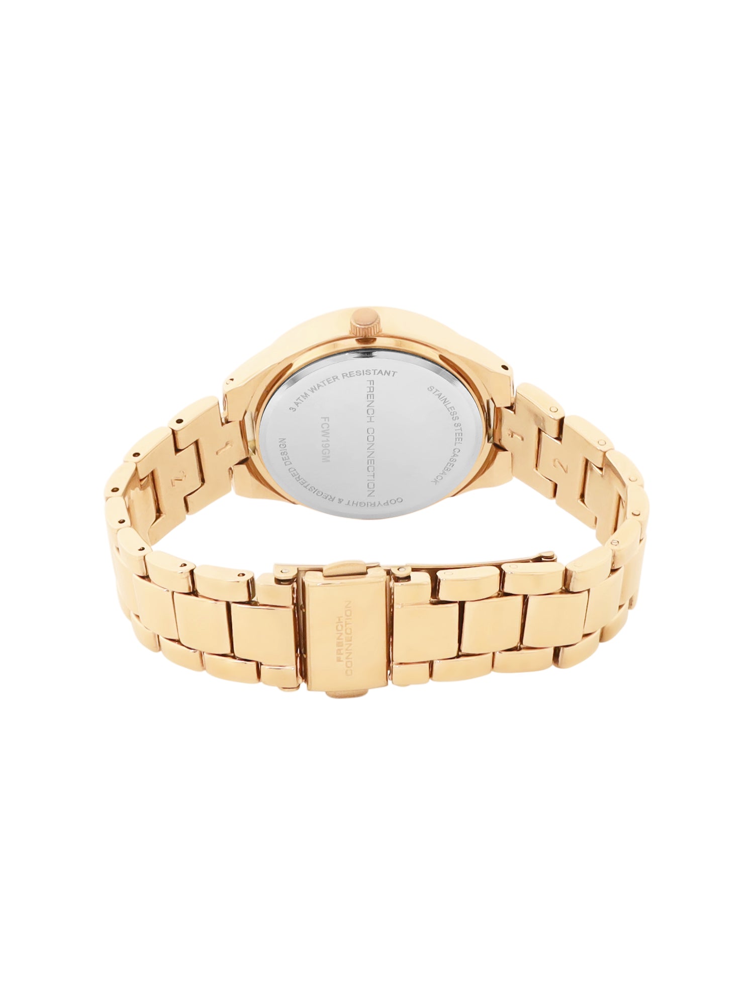 French Connection Sunray Champagne Round Dial With Gold Alloy Strap Watch - For Ladies Gift Set FCW19GM