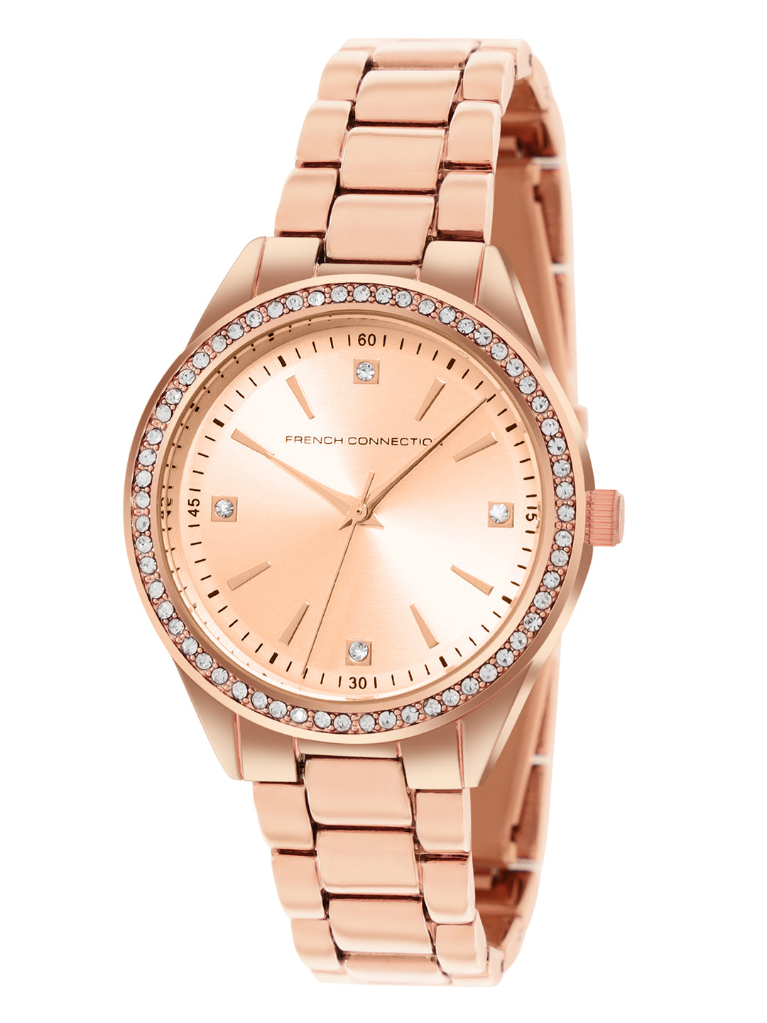 French Connection Sunray Rosegold Round Dial With Rose Alloy Strap Watch - For Ladies Gift Set FCW19RGM-R