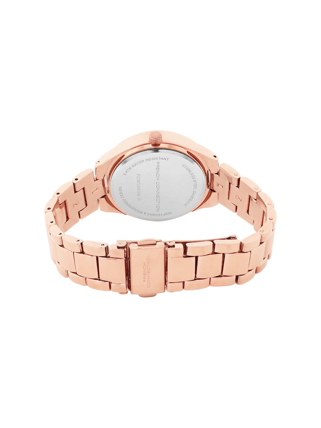 French Connection Sunray Rosegold Round Dial With Rose Alloy Strap Watch - For Ladies Gift Set FCW19RGM-R