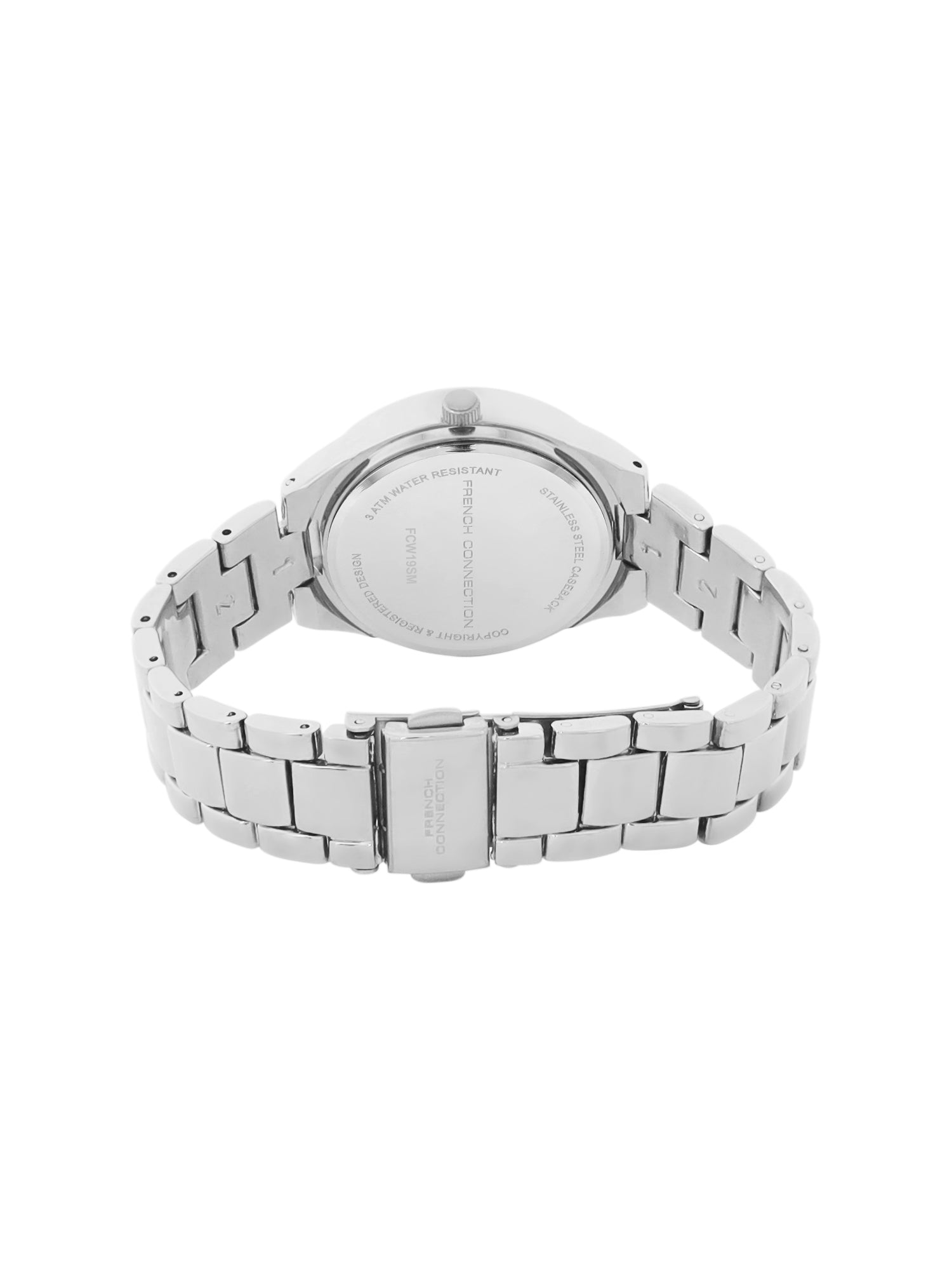 French Connection Sunray Silver Round Dial With Steel Alloy Strap Watch - For Ladies Gift Set FCW19SM