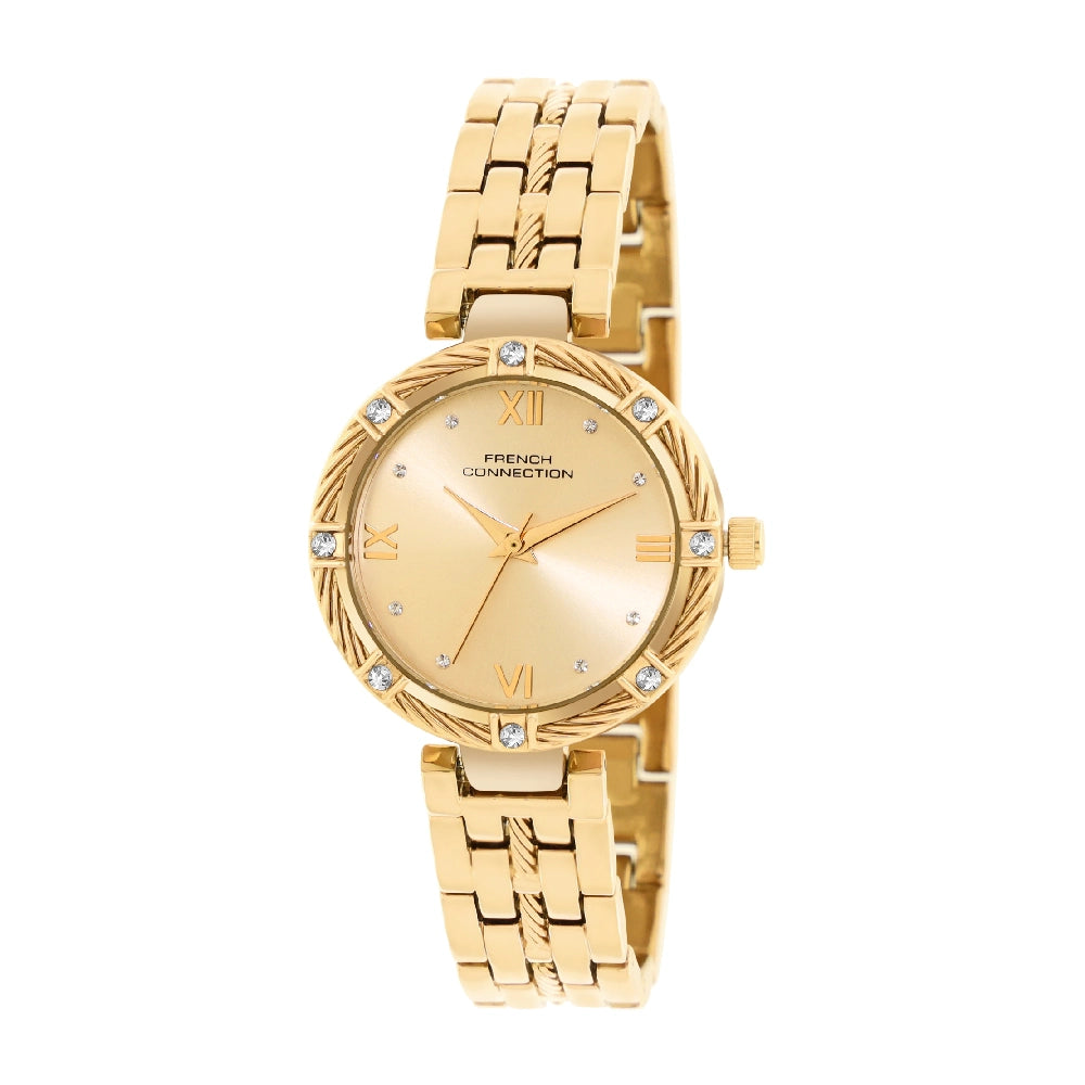 French connection Women Embellished Dial Textured Straps Analogue Watch FCB5GM