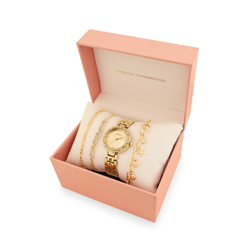 French connection Women Embellished Dial Textured Straps Analogue Watch FCB5GM