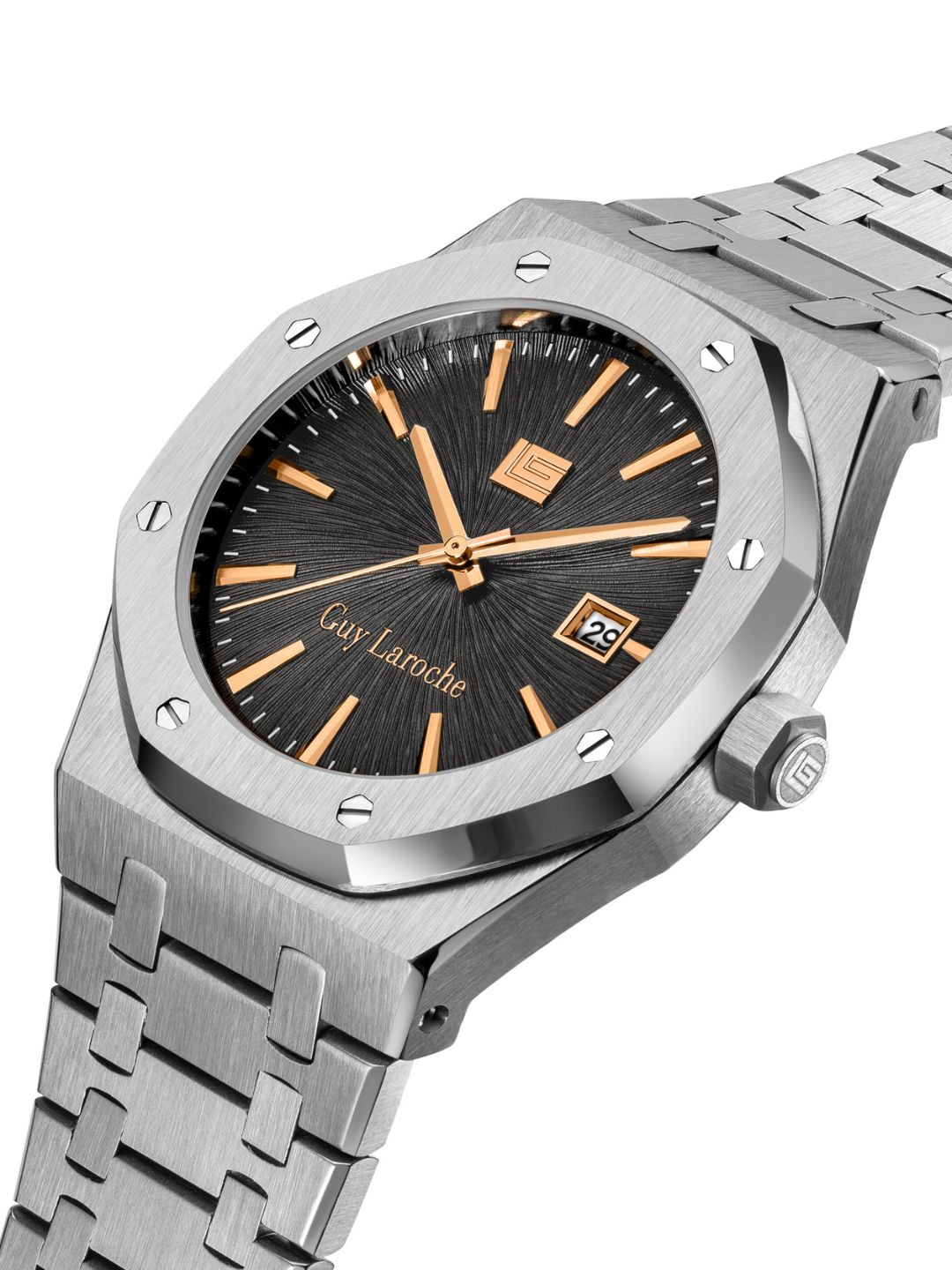 Guy Laroche SAM Grey Textured Round Dial | Analog Watch For Men's | GLWGG0003303