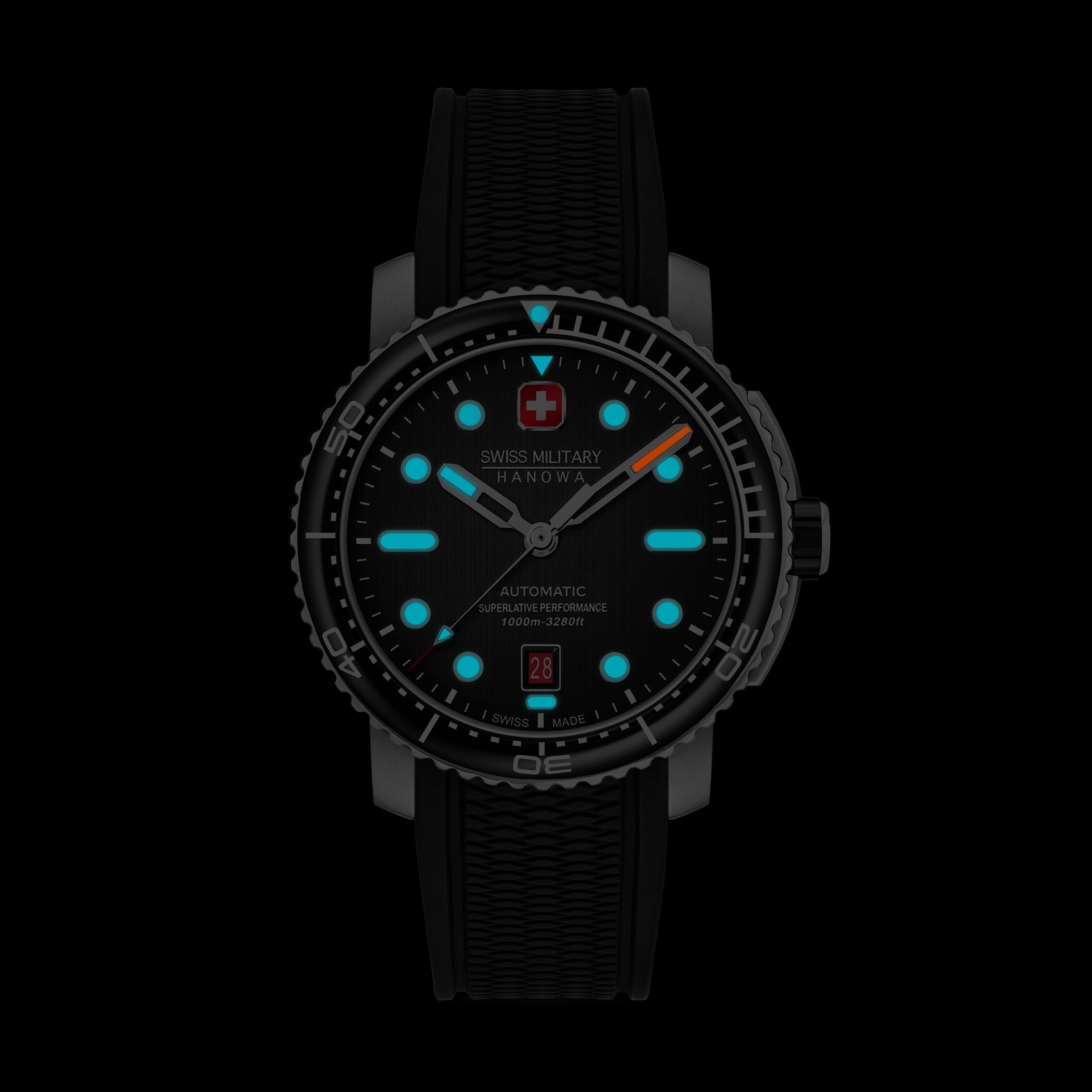 Swiss Military Hanowa MAITRE PLONGEUR SMWGL0002001-SET - swiss made Round Black Automatic - Watch for men with set of interchangeable bracelet and strap