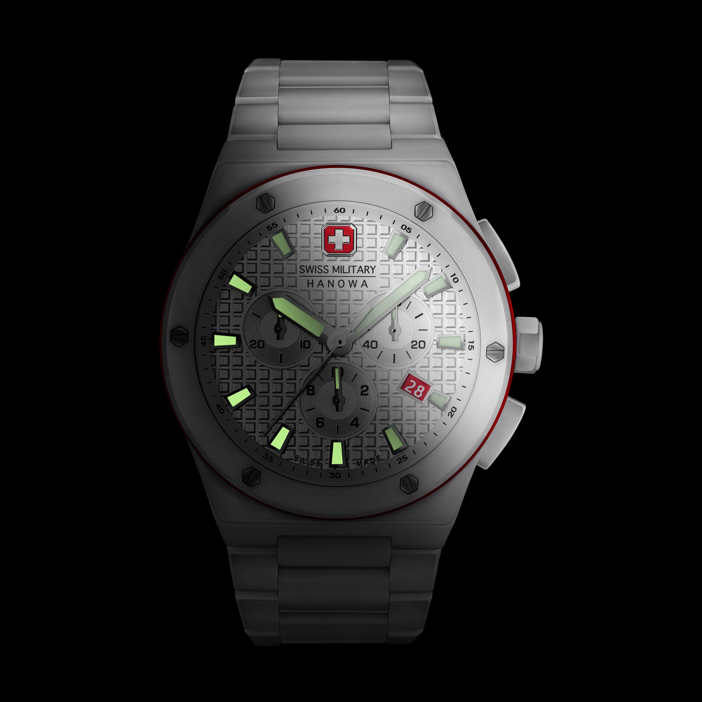 SWISS MILITARY HANOWA SIDEWINDER CERAMIC WHITE ROUND DIAL ANALOG WATCH FOR Men's SMWGI0002284