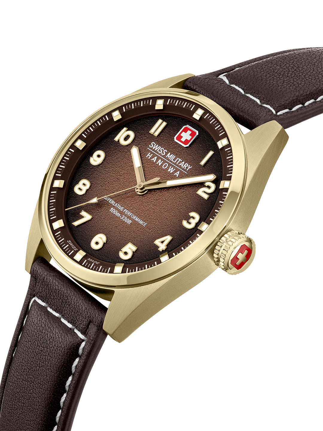 SMWGA0001551 Swiss Made Men's Watch with Brown Dial & Dark Brown Genuine Leather Strap