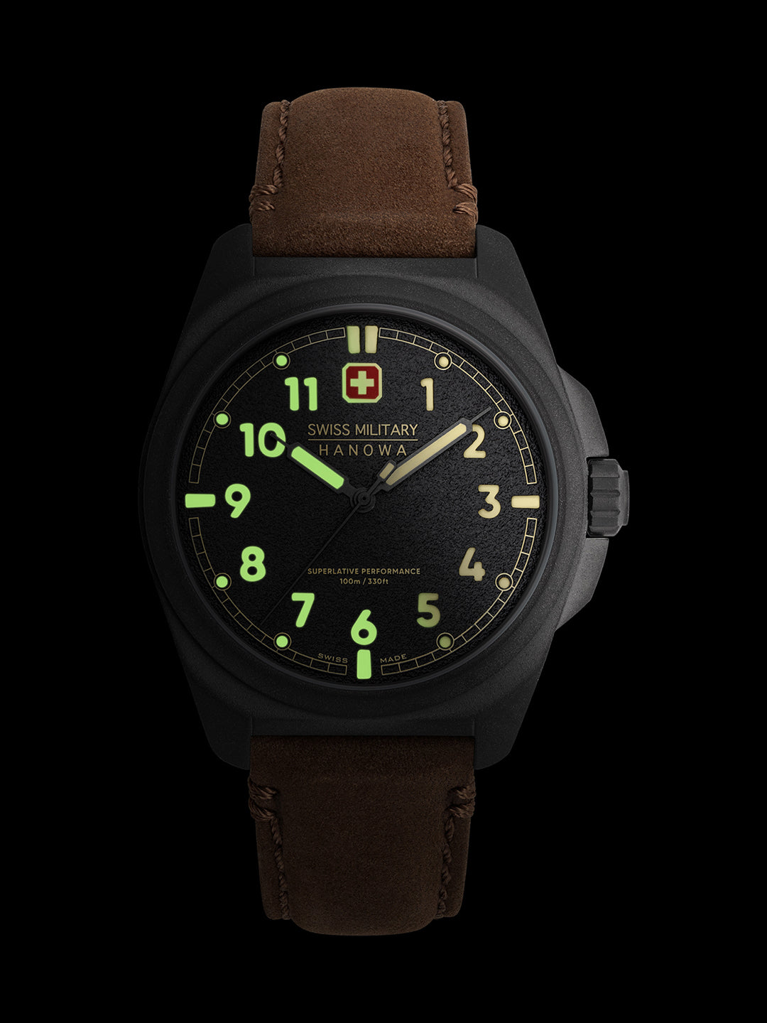 SMWGA0003940 Swiss Made Men's Watch with Black Dial & Brown Genuine Leather Strap