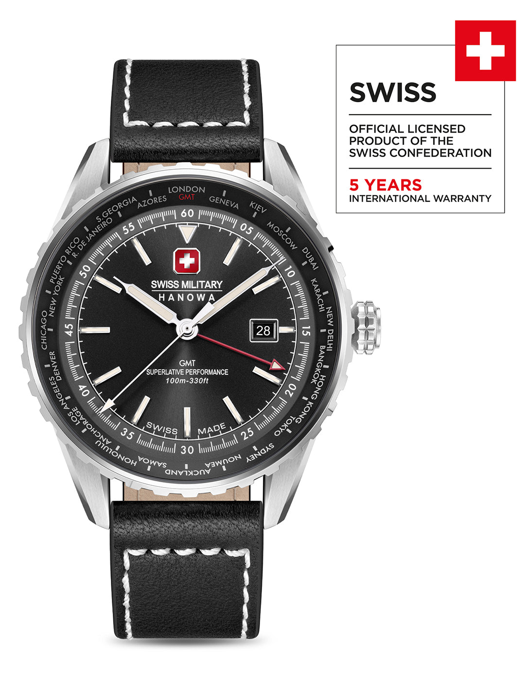 Swiss Military Hanowa SMWGB0003201 - Swiss Made Round Black watch for men