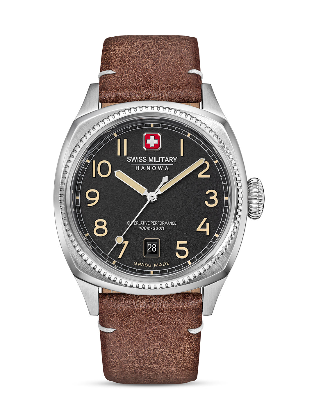 SMWGB0003701 Swiss Made Men's Watch with Black Dial & Brown Genuine Leather Pro Strap