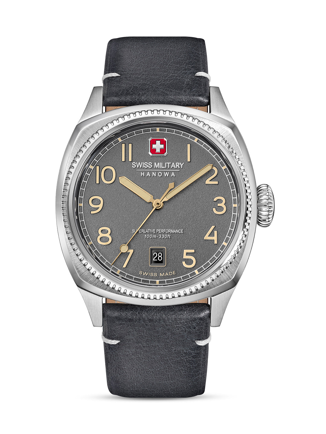 SMWGB0003702 Swiss Made Men's Watch with Cool Grey Dial & Black Genuine Leather Pro Strap