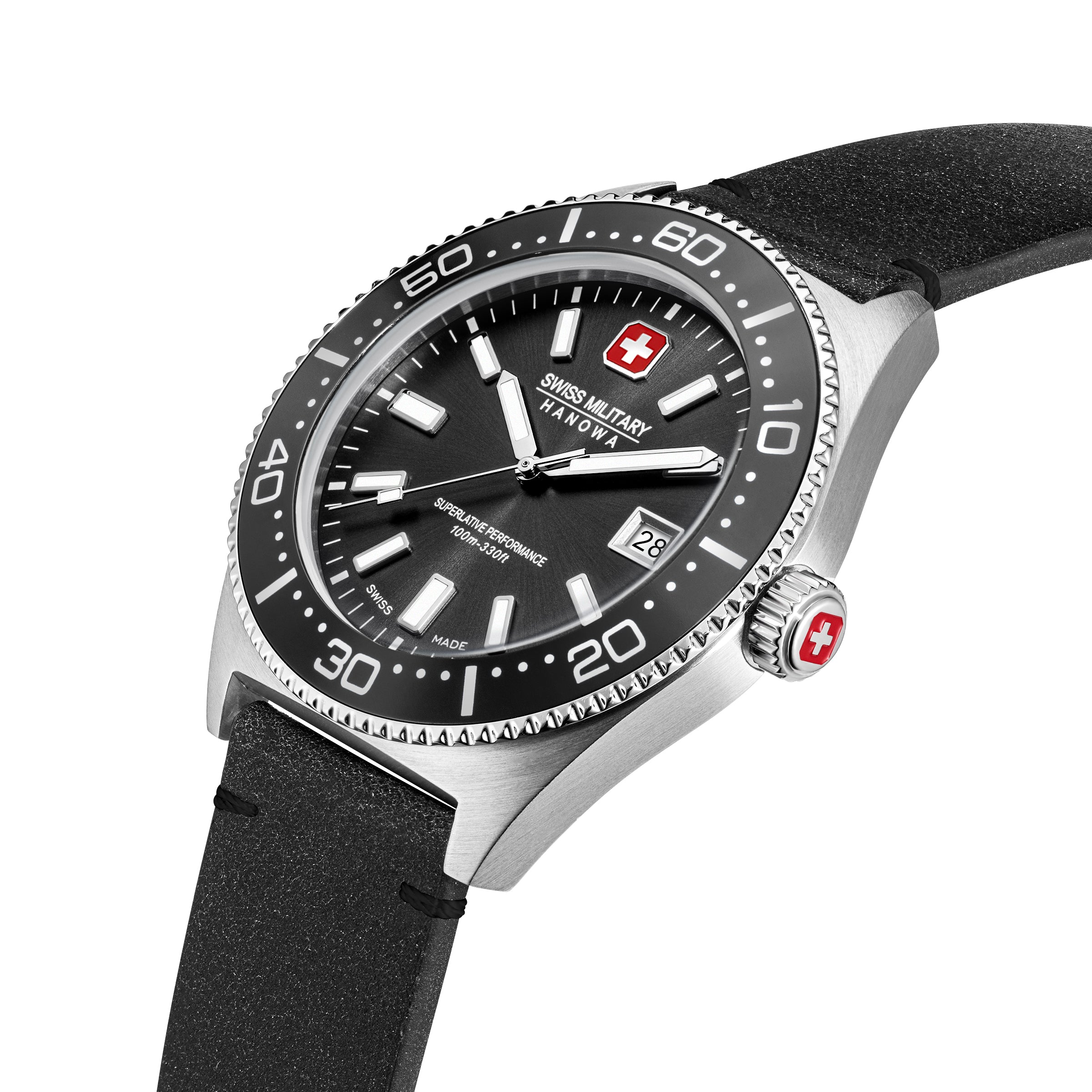 SMWGB0004901-SET Swiss Made Men's Watch with Black Dial & Black Genuine Leather Strap