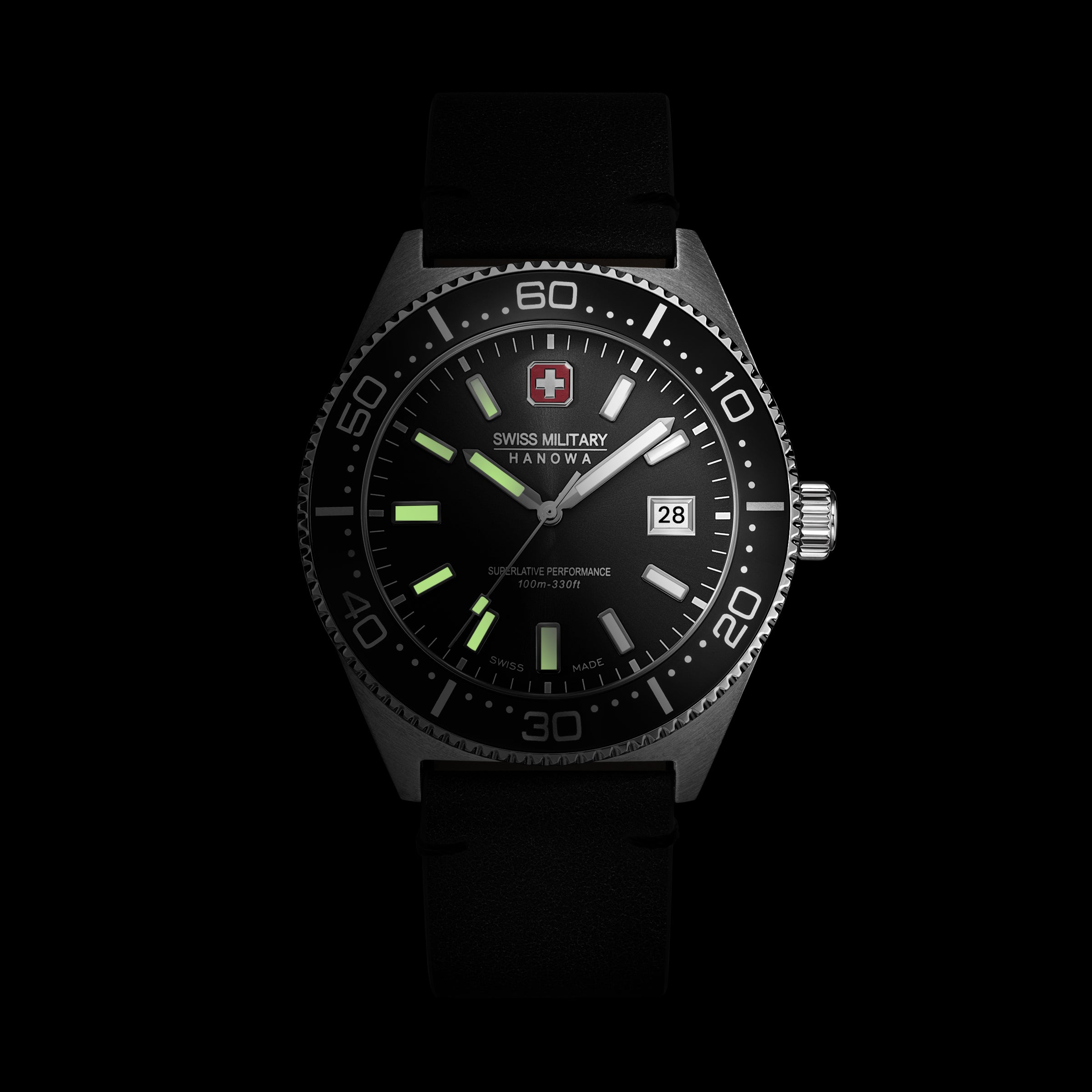 SMWGB0004901-SET Swiss Made Men's Watch with Black Dial & Black Genuine Leather Strap