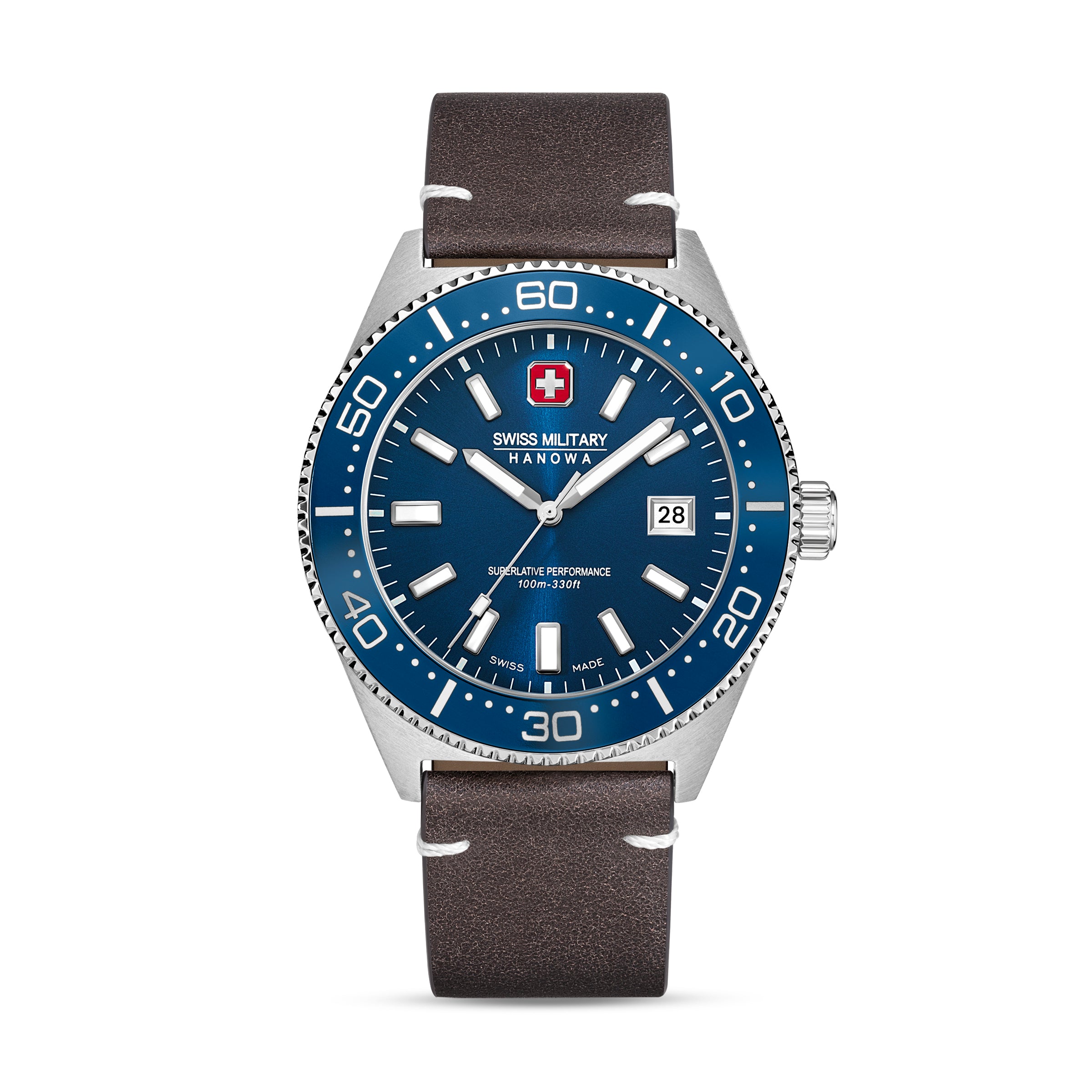 SMWGB0004902-SET Swiss Made Men's Watch with Blue Dial & Brown Genuine Leather Strap
