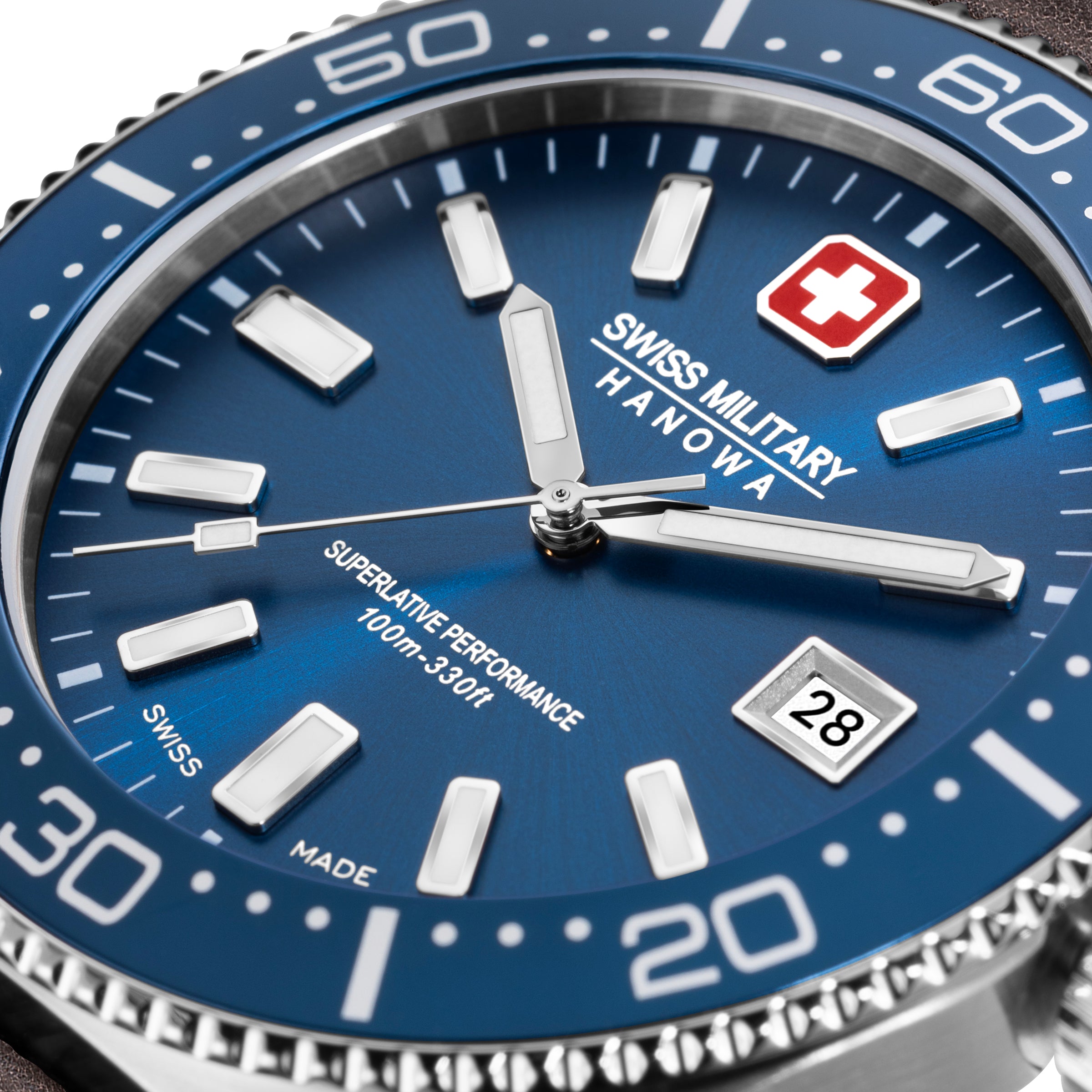 SMWGB0004902-SET Swiss Made Men's Watch with Blue Dial & Brown Genuine Leather Strap
