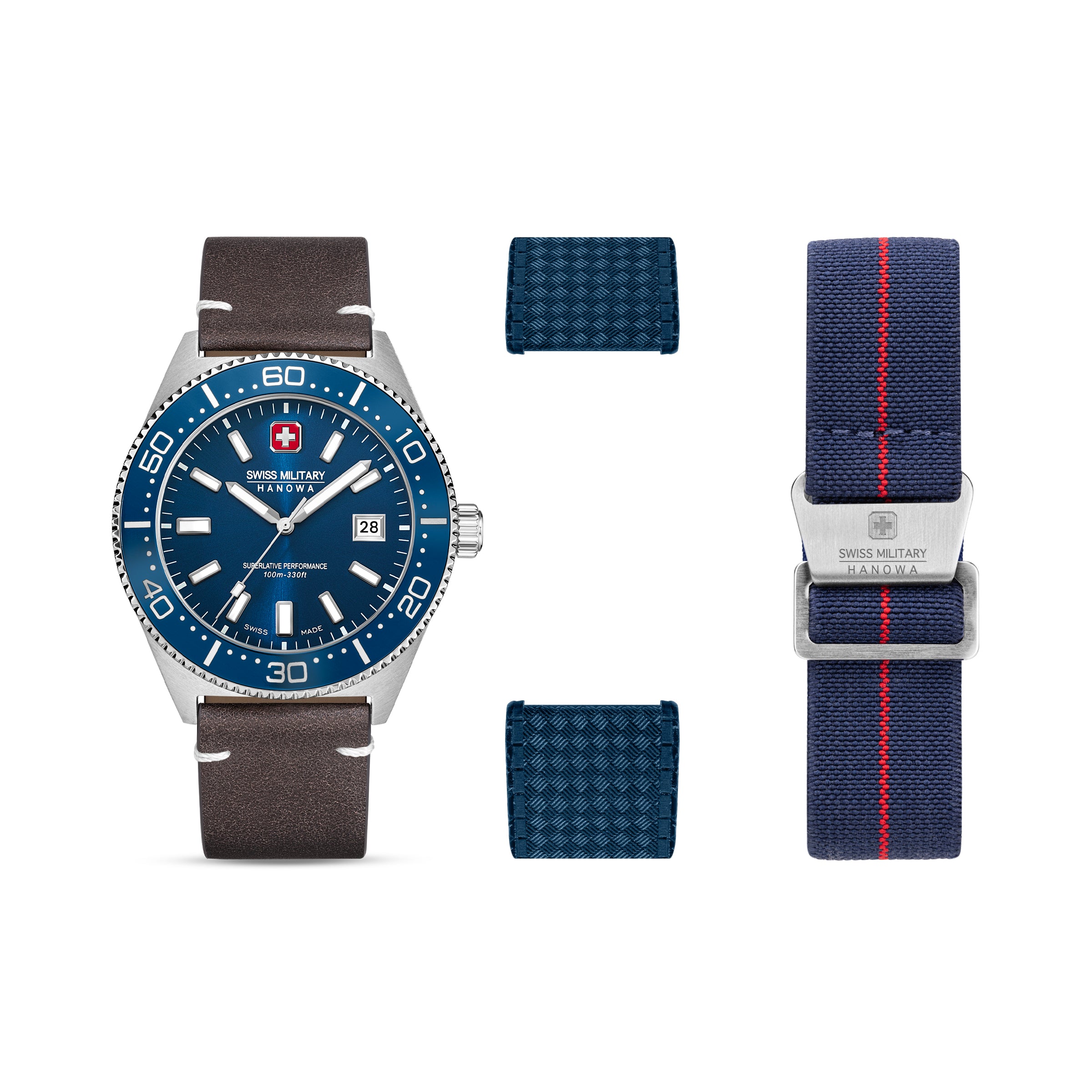 SMWGB0004902-SET Swiss Made Men's Watch with Blue Dial & Brown Genuine Leather Strap