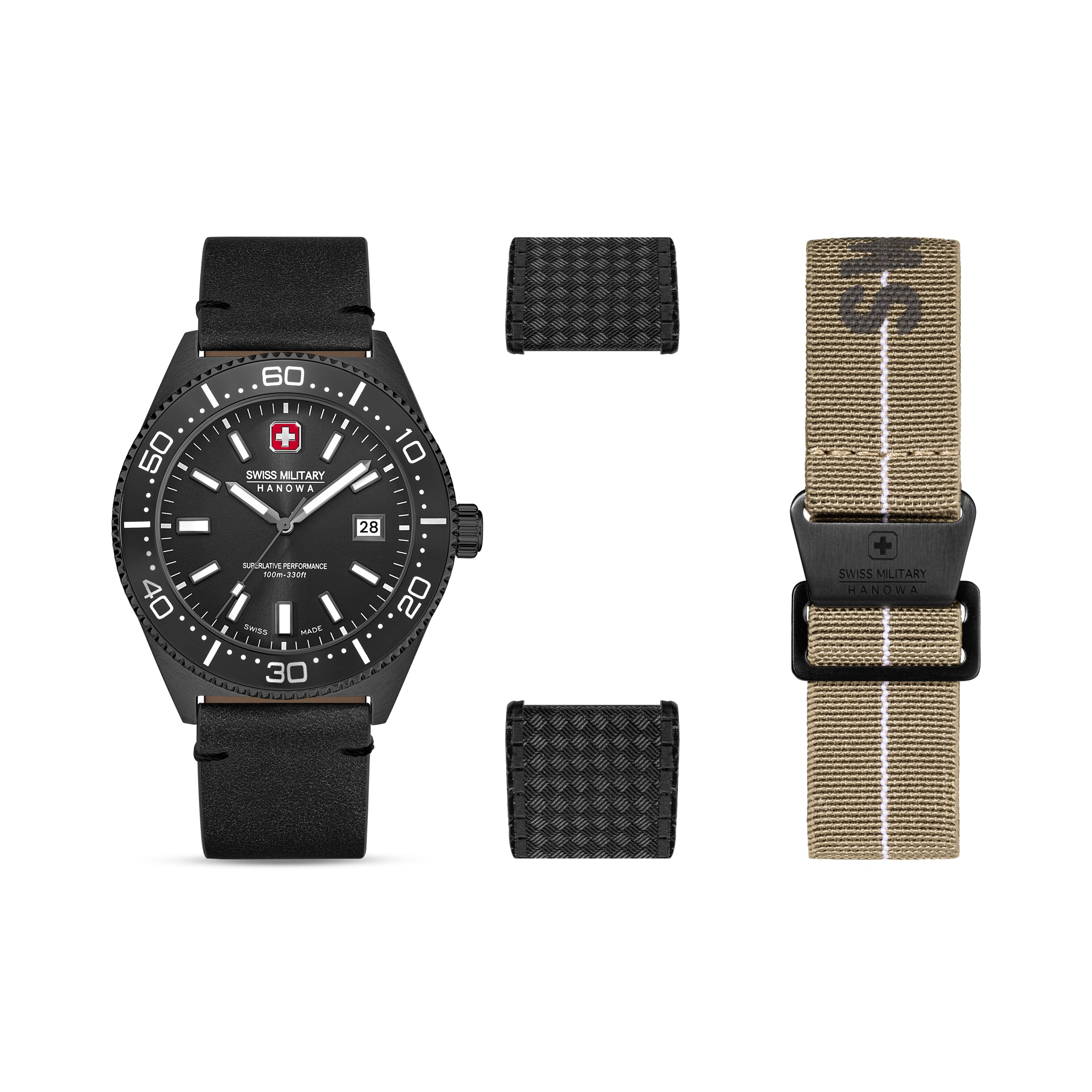 SMWGB0004940-SET Swiss Made Men's Watch with Cool Grey Dial & Black Genuine Leather Strap