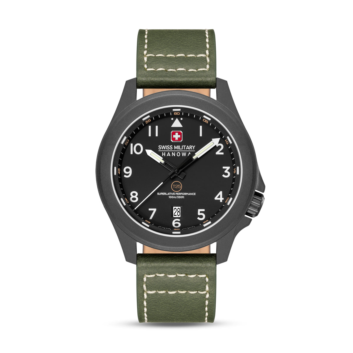 SMWGB0005240 Swiss Made Men's Watch with Black Dial & Olive Genuine Leather Strap