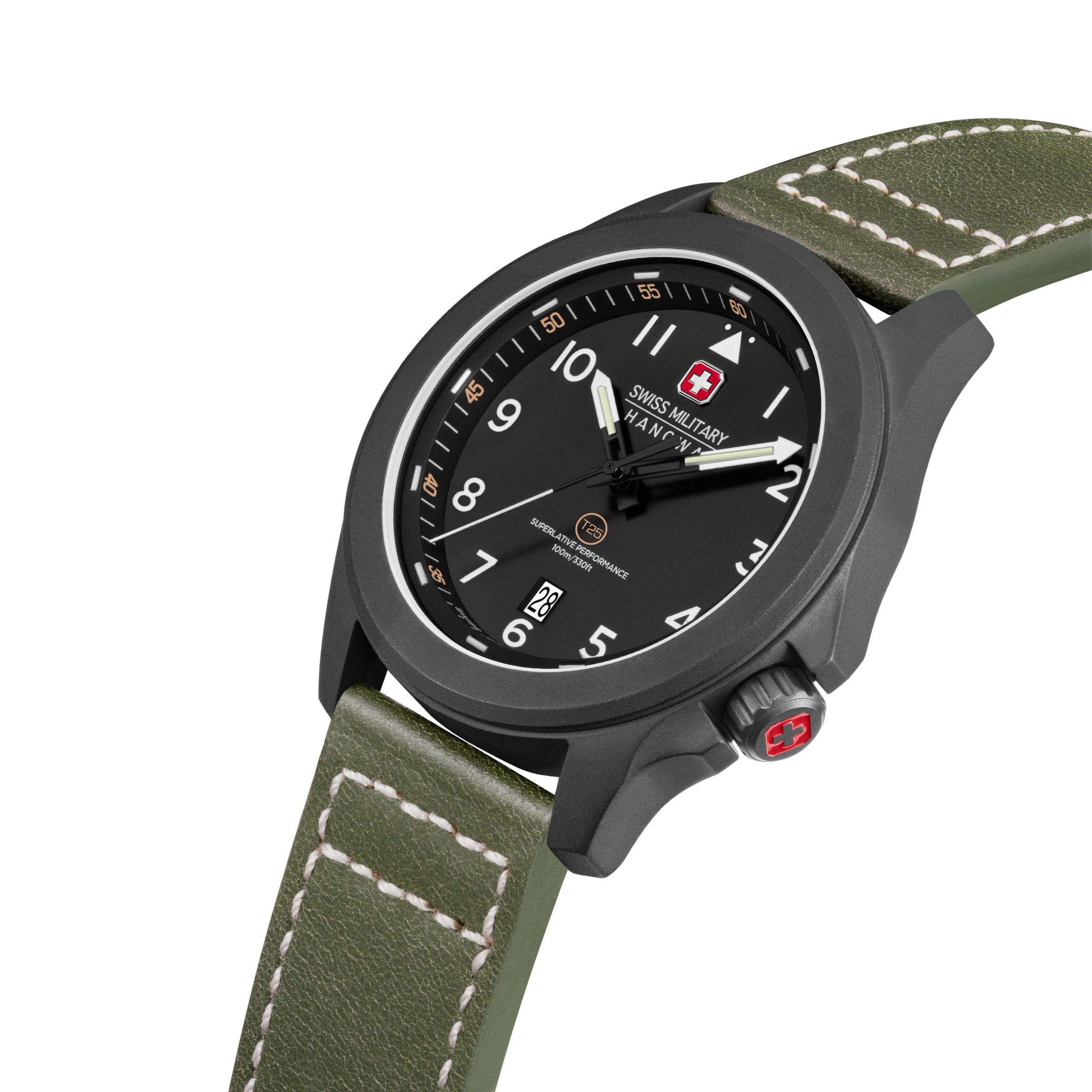 SMWGB0005240 Swiss Made Men's Watch with Black Dial & Olive Genuine Leather Strap