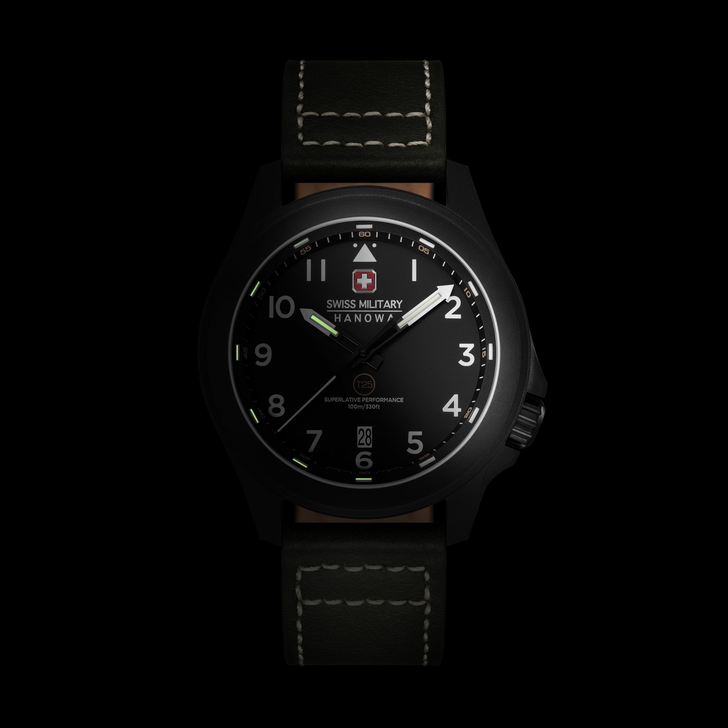 SMWGB0005240 Swiss Made Men's Watch with Black Dial & Olive Genuine Leather Strap