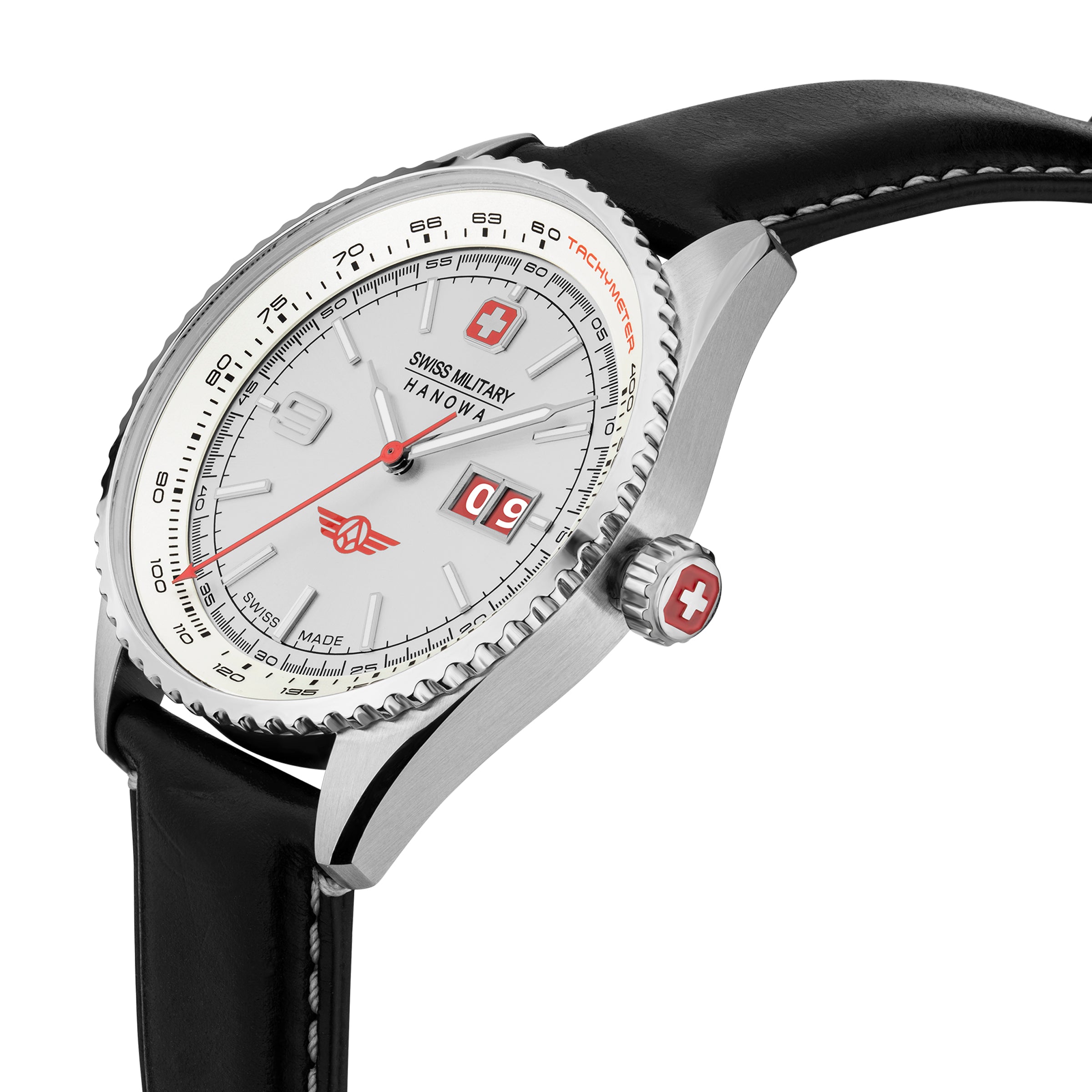 Swiss Military Hanowa AFTERBURN Quartz Movement SMWGB2101001 Silver Dial Genuine Leather Men's Watch