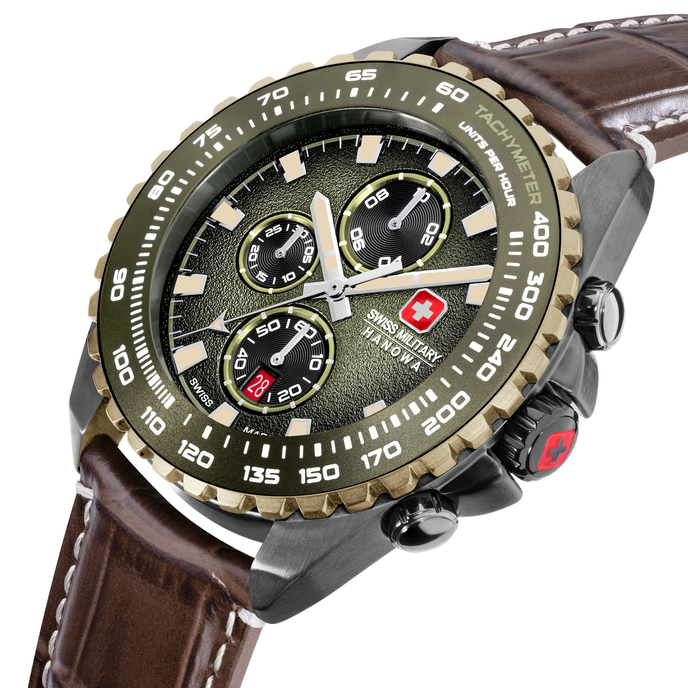 SWISS MILITARY HANOWA STONE MARTEN OLIVE ROUND DIAL ANALOG WATCH FOR Men's SMWGC0001840