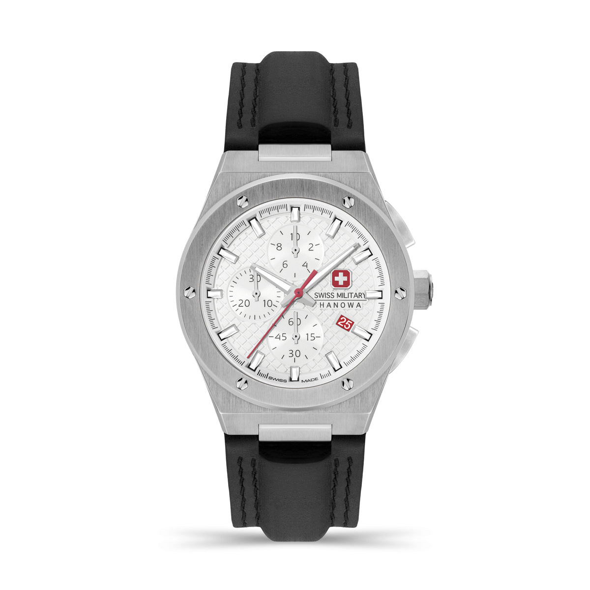 SMWGC2101701 Men's Quartz Chronograph Watch with Silver Dial & Black Genuine Leather Strap