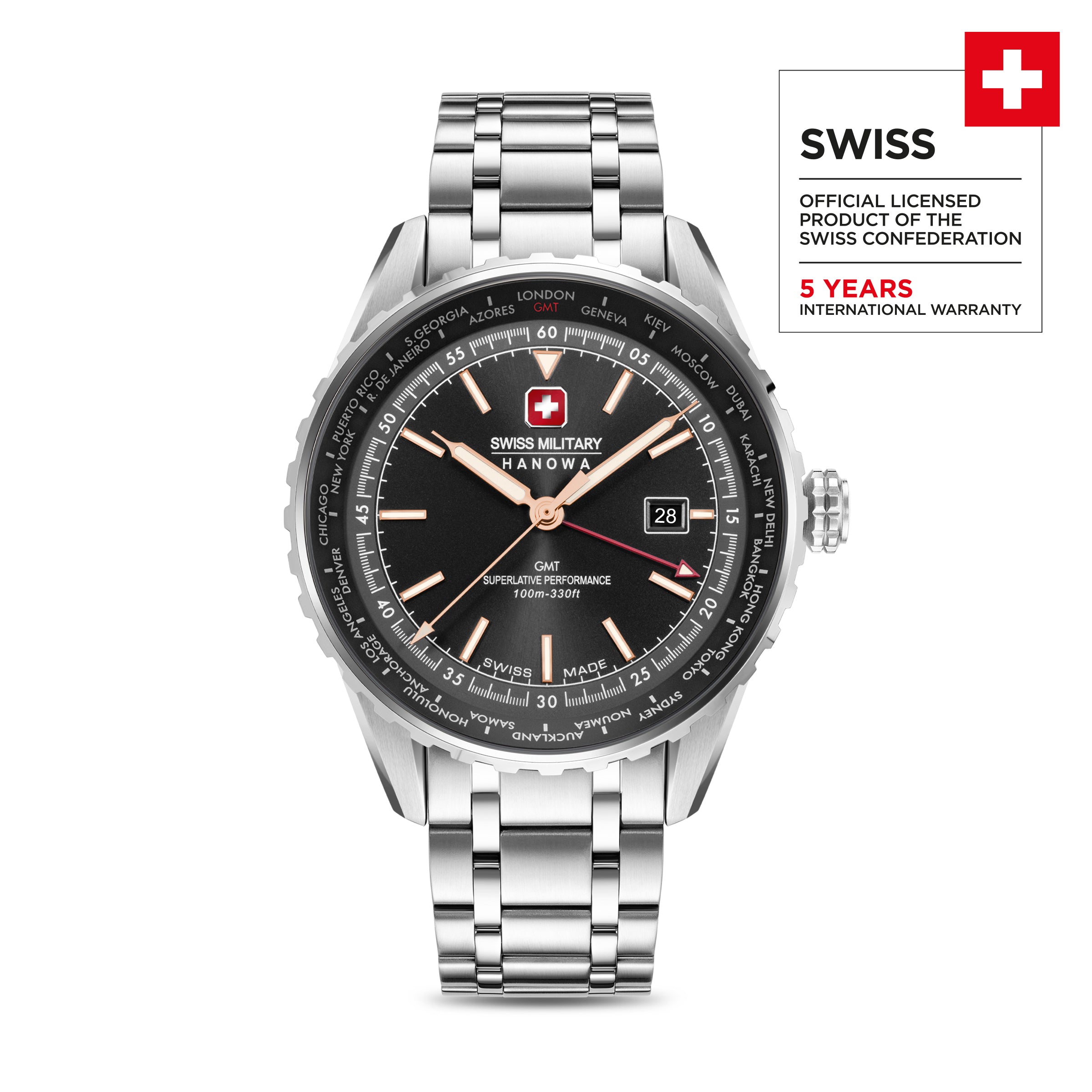 Swiss Military Hanowa SMWGH0003203 - Swiss Made Round Black watch for men