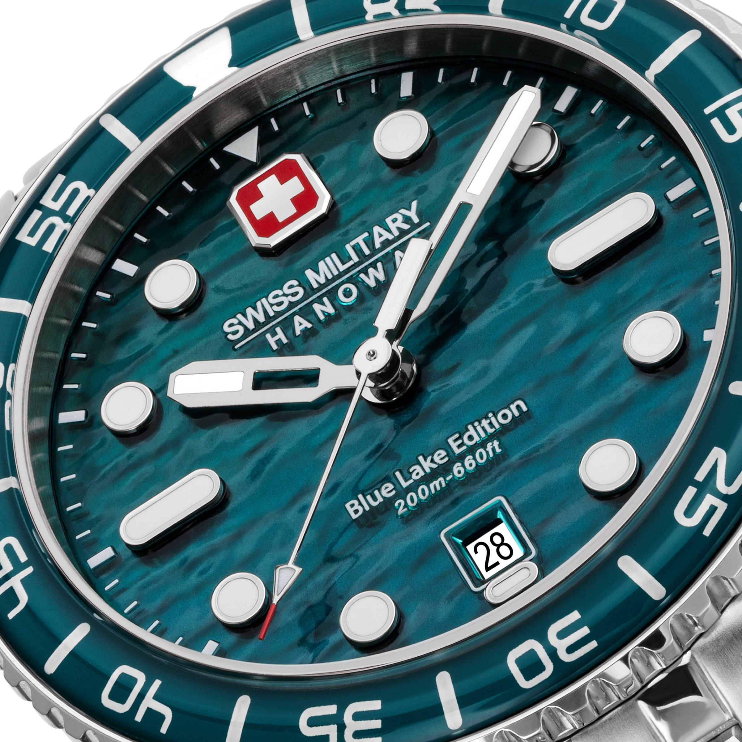 SMWGH0004501 Swiss Made Men's Watch with Green & Blue Fading Dial & Silver Stainless Steel Bracelet