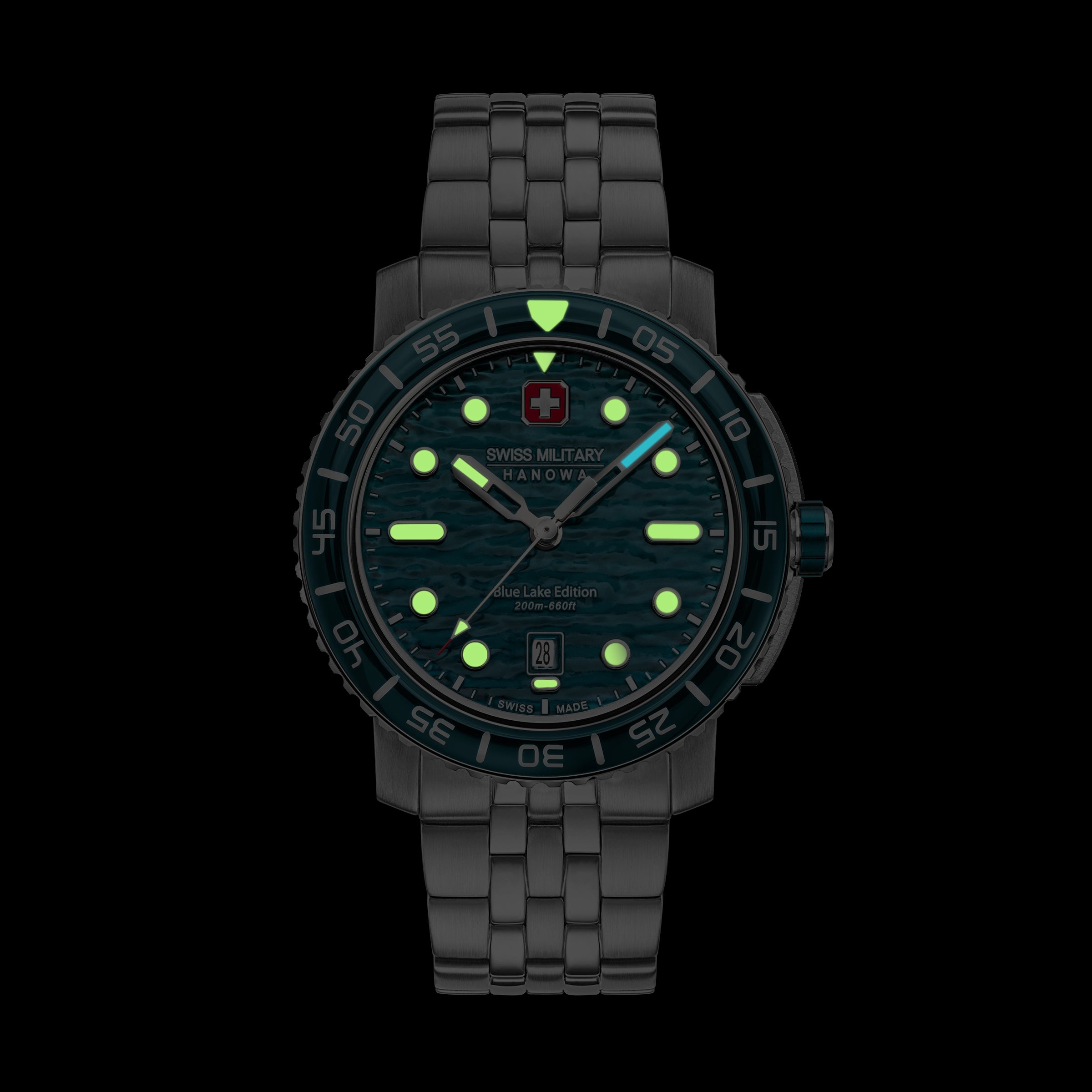 SMWGH0004501 Swiss Made Men's Watch with Green & Blue Fading Dial & Silver Stainless Steel Bracelet