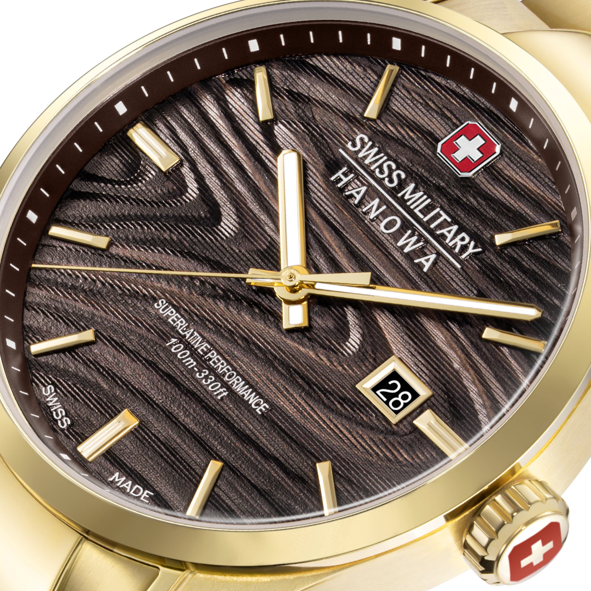 SMWGH0006010 Swiss Made Men's Watch with Black Dial & Yellow Gold Plated Stainless Steel Bracelet
