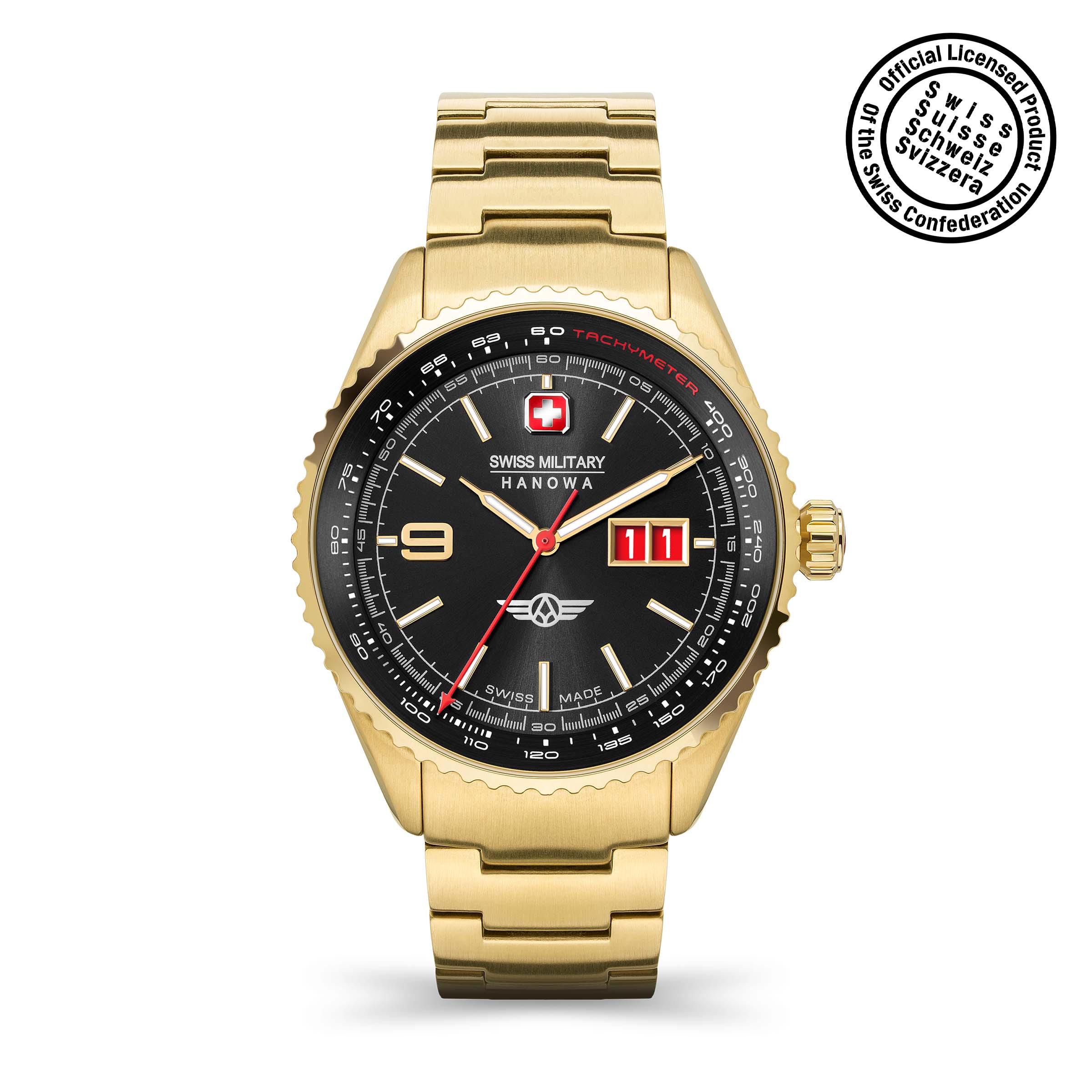 SMWGH2101010 Men's Quartz Watch with Black Dial & Yellow Gold Plated Stainless Steel Bracelet