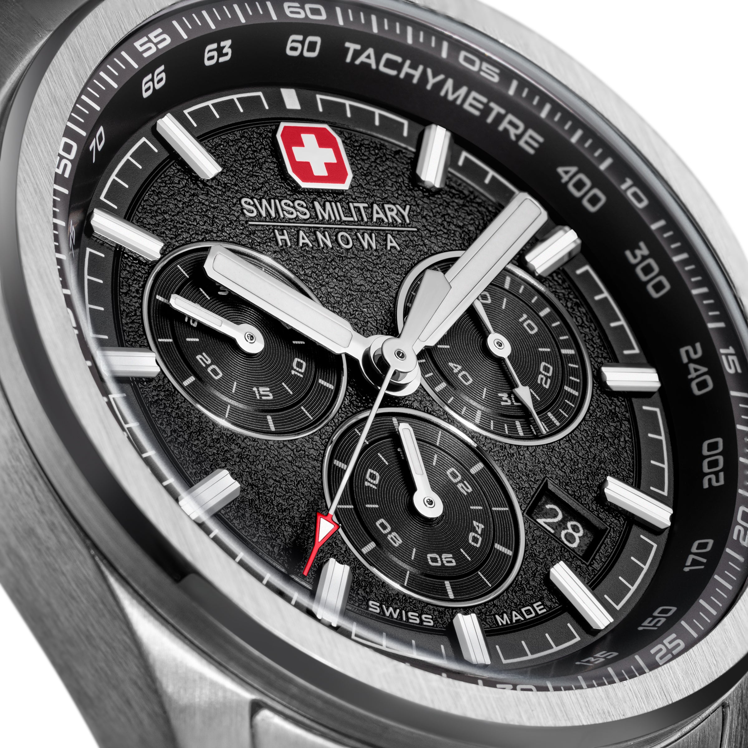 SMWGI0004204 Swiss Made Men's Chronograph Watch with Black Dial & Silver Stainless Steel Bracelet
