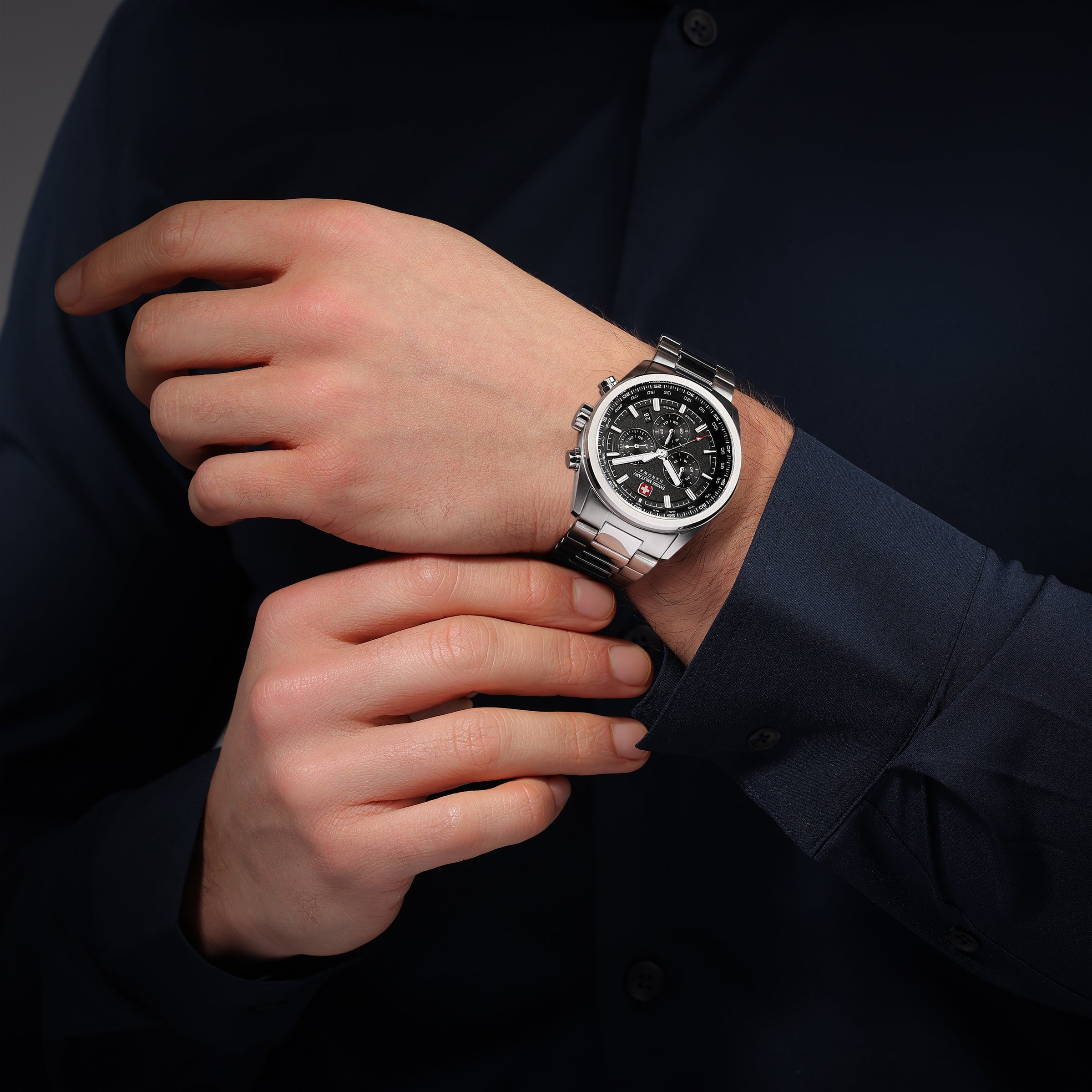 SMWGI0004204 Swiss Made Men's Chronograph Watch with Black Dial & Silver Stainless Steel Bracelet