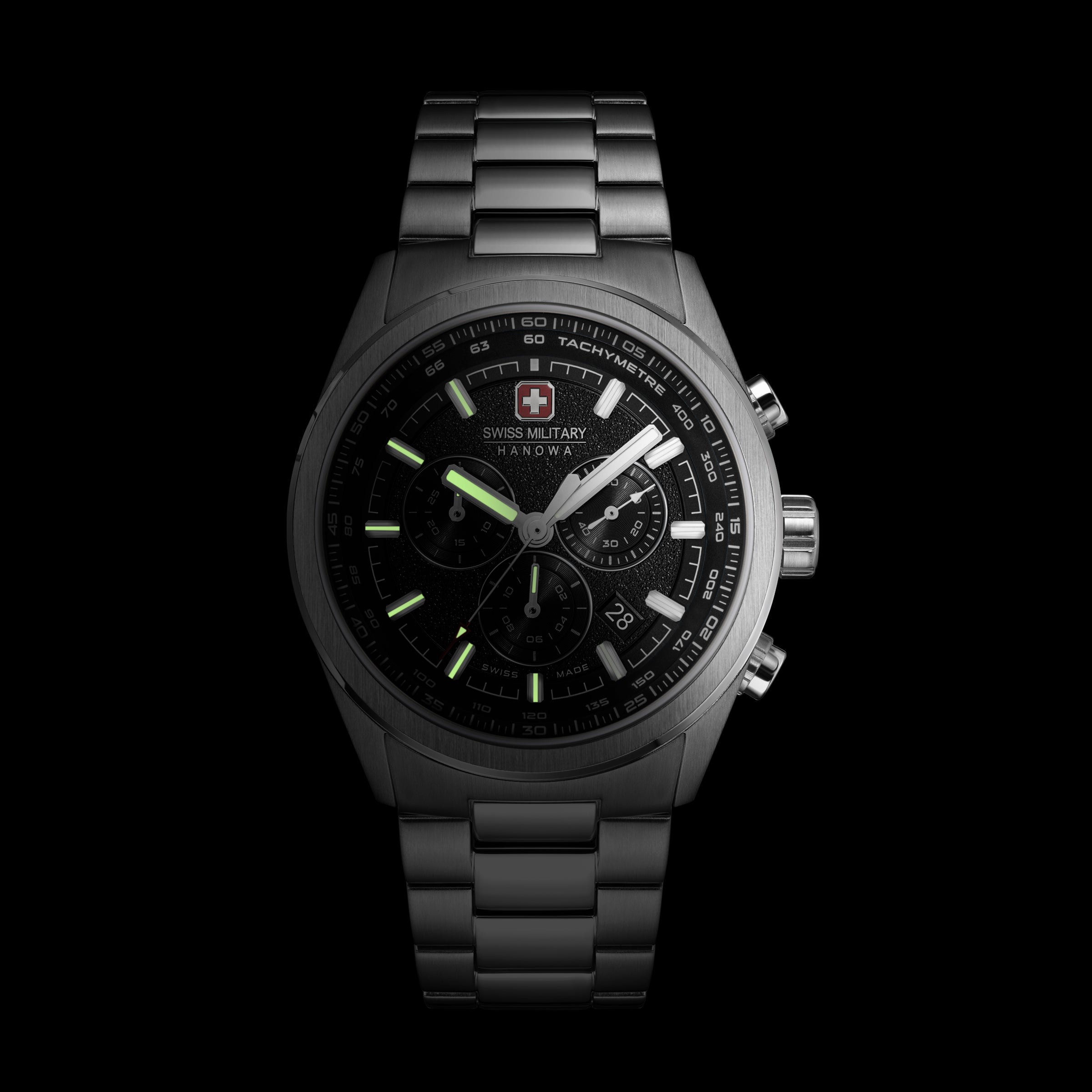 SMWGI0004204 Swiss Made Men's Chronograph Watch with Black Dial & Silver Stainless Steel Bracelet