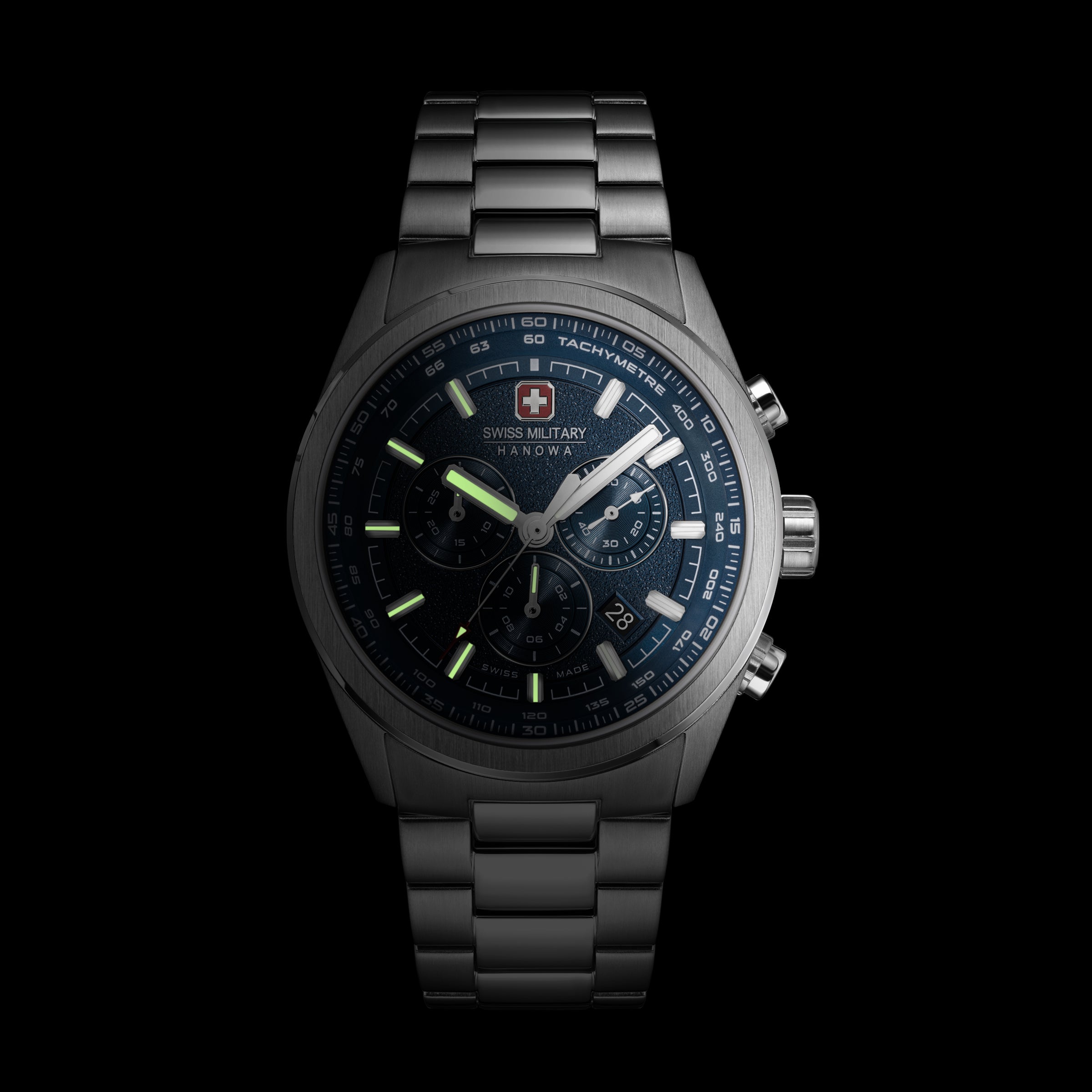 SMWGI0004205 Swiss Made Men's Chronograph Watch with Blue Dial & Silver Stainless Steel Bracelet