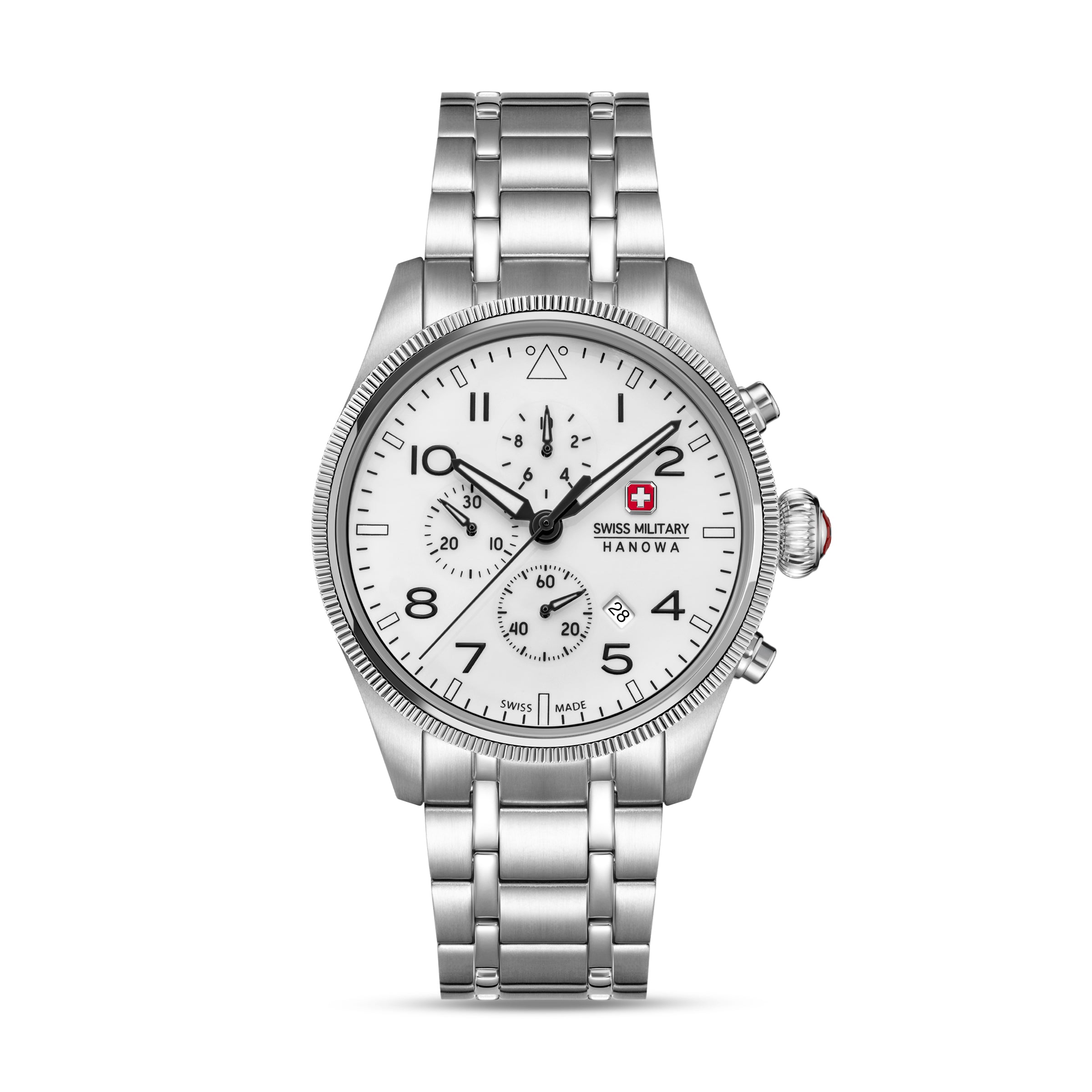 SMWGI0005701-SET Swiss Made Men's Chronograph Watch with White Dial & Silver Stainless Steel Bracelet