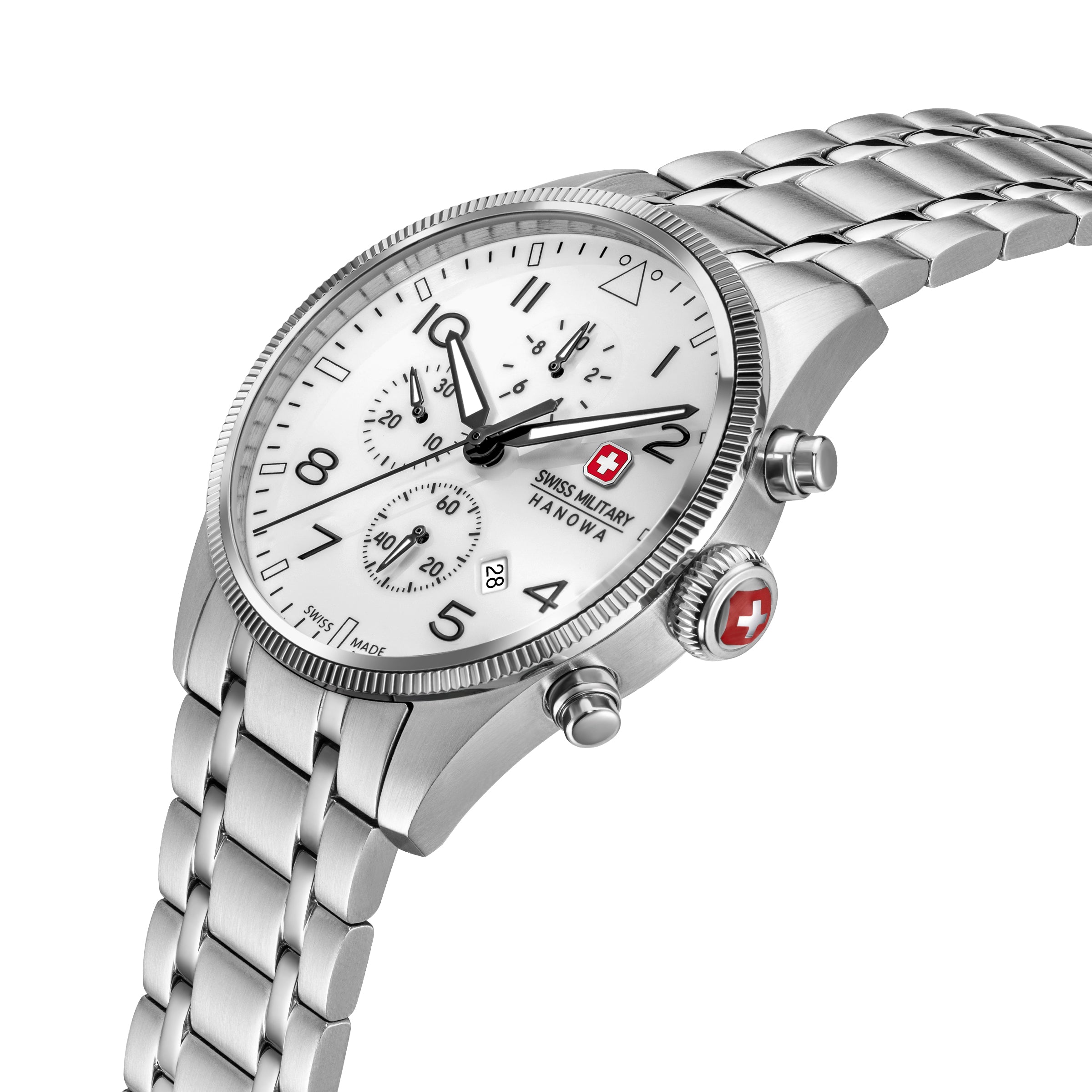 SMWGI0005701-SET Swiss Made Men's Chronograph Watch with White Dial & Silver Stainless Steel Bracelet